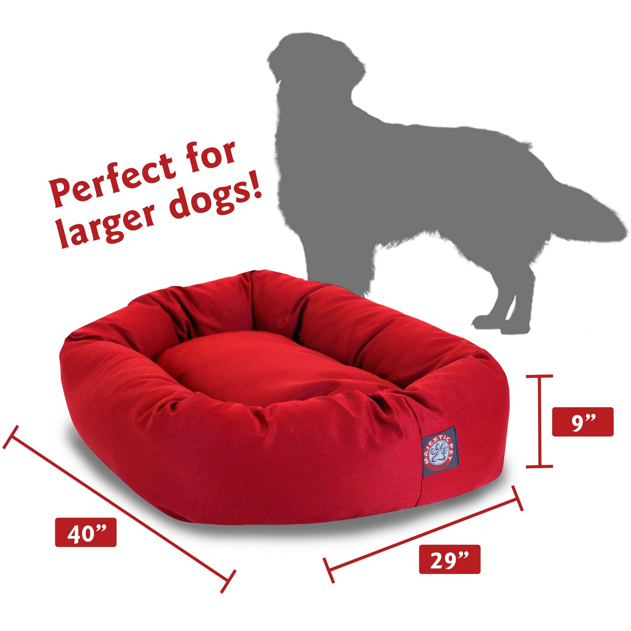 Majestic Pet 40 Inch Bagel Calming Dog Bed Washable – Cozy Soft Round Dog Bed With Spine Support For Dogs To Rest Their Head - Fluffy Donut Dog Bed 40X29X9 (Inch) - Round Pet Bed Large – Red