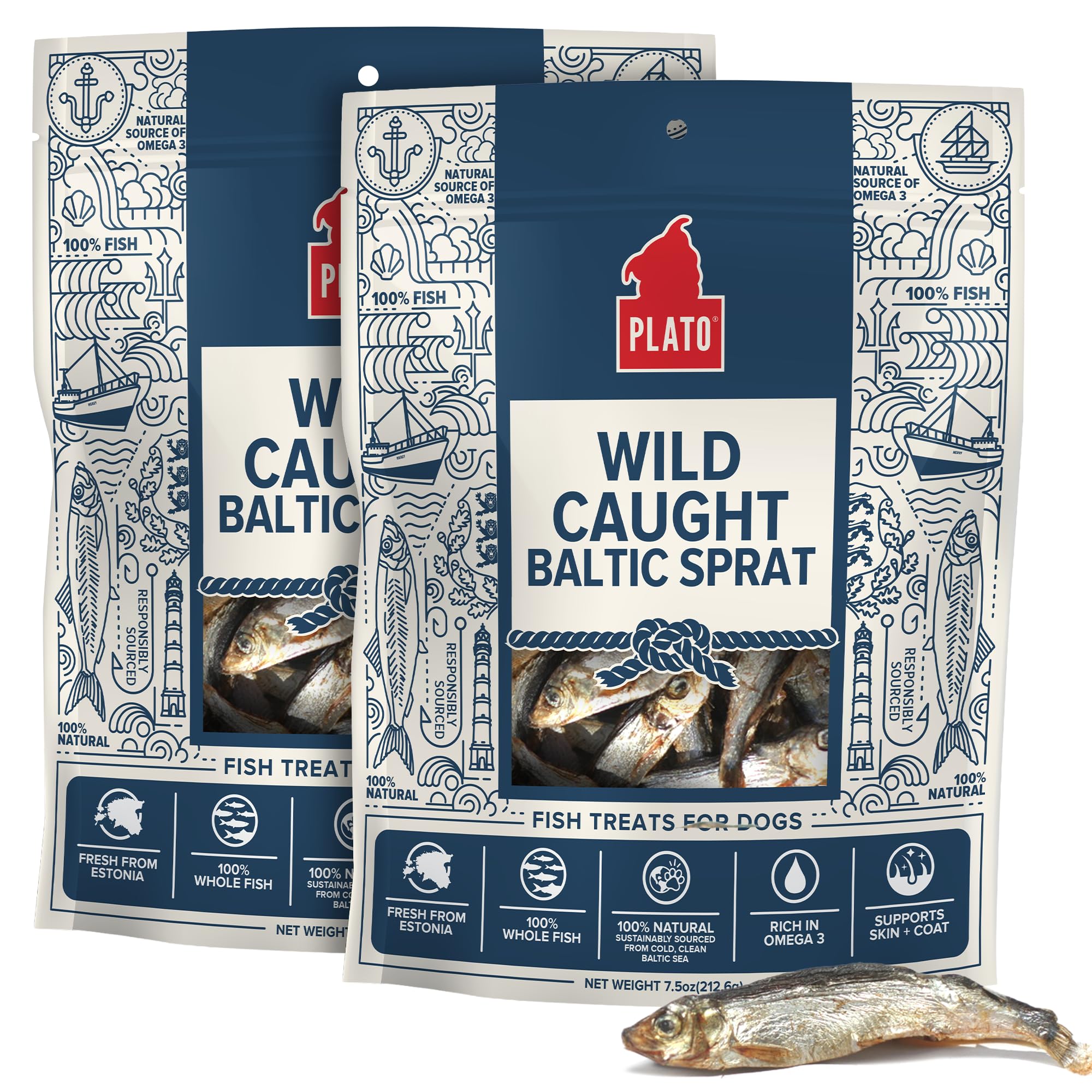 Plato Pet Treats Fish Dog Treats - Air-Dried, Single Ingredient Pet Treat - Omega 3 & 6 Fatty Acids to Support Skin and Coat - 1