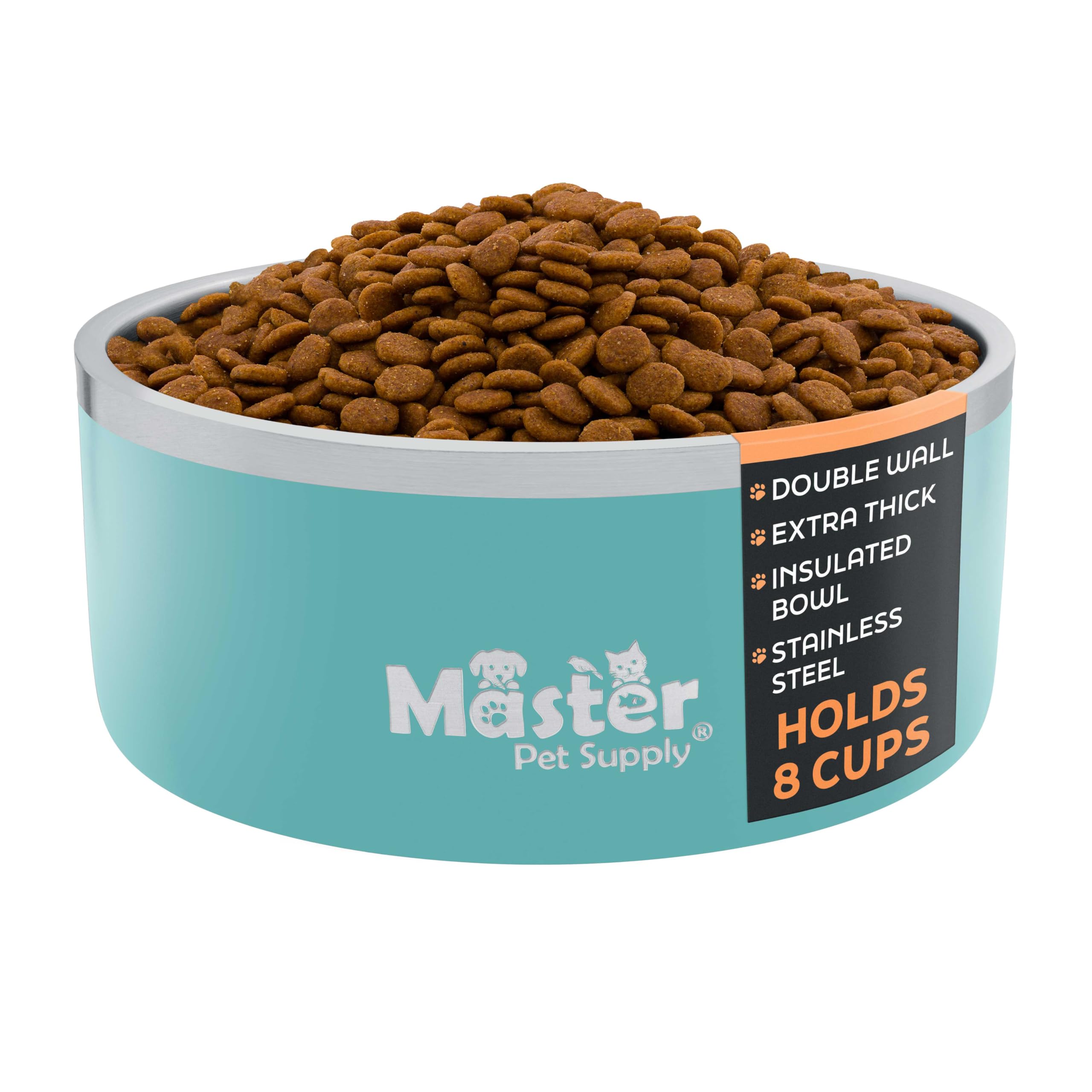 Master Pet Supply Stainless Steel Dog Bowls - 64 oz, Heavy Duty - Aqua Sky, Double Wall Extra-Thick Insulated, Non-Slip Pet Wate