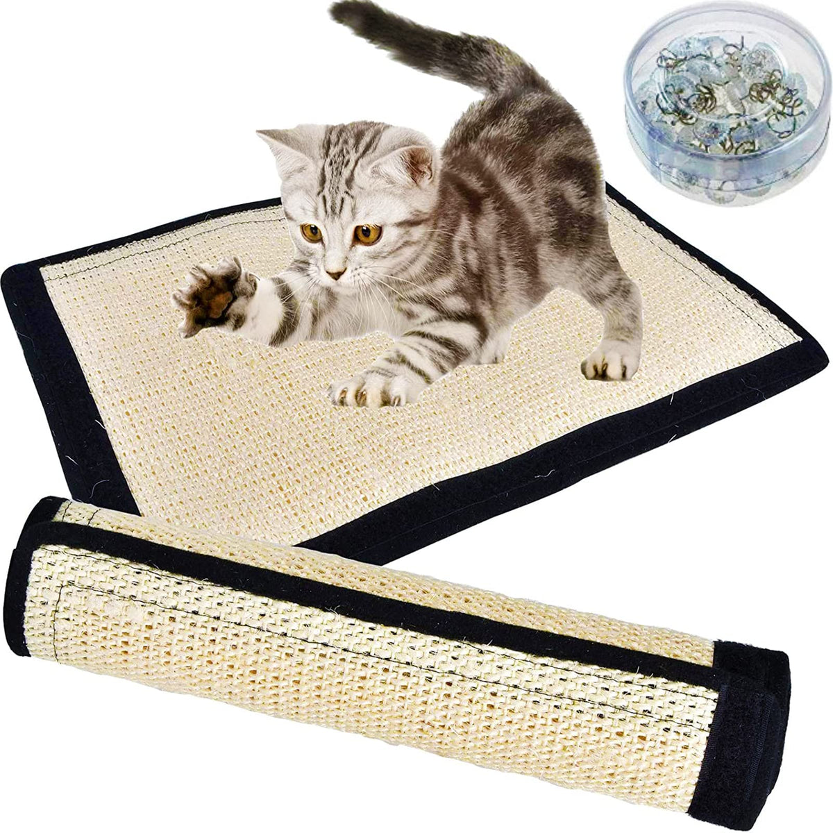 Cat Scratch Pad 2Pk, Anti-Scratch Pads For Furniture, Kitty Scratching Bed, Post Tree Ramp Cardboard Replacement, Sisal Thin Scratcher Mat With Velcro Tapes Protecting Couch Chair Legs & Carpet 16X12”