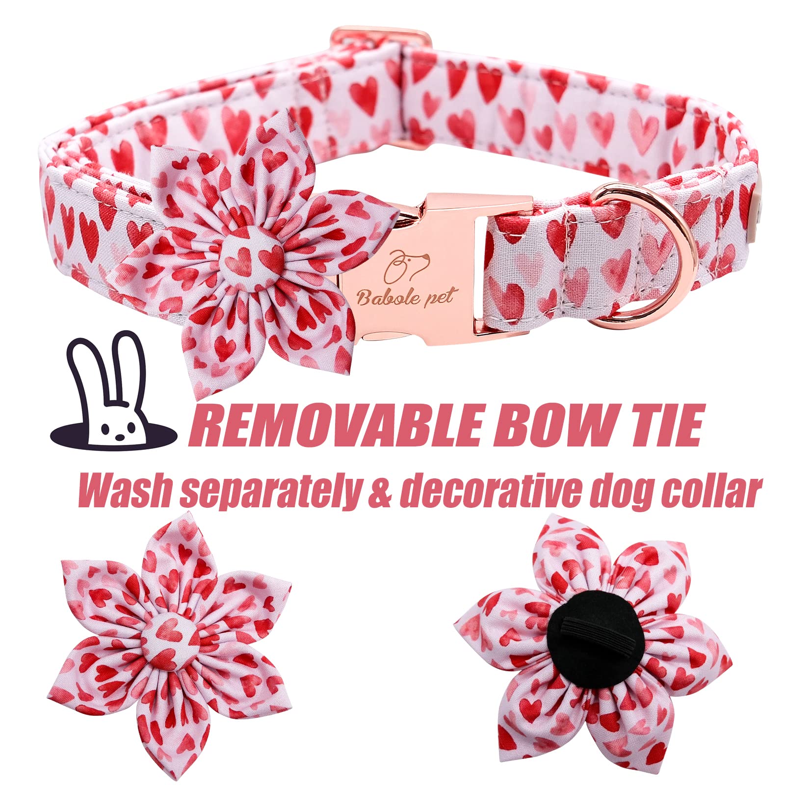 Babole Pet Valentine'S Day Dog Collar With Bow Tie,White Red Pink Love Male Dog Collar With Safety Metal Buckle Adjustable Puppy Collars For Small Medium Large Boy & Girl Dog,Xs-Neck 8'-12'