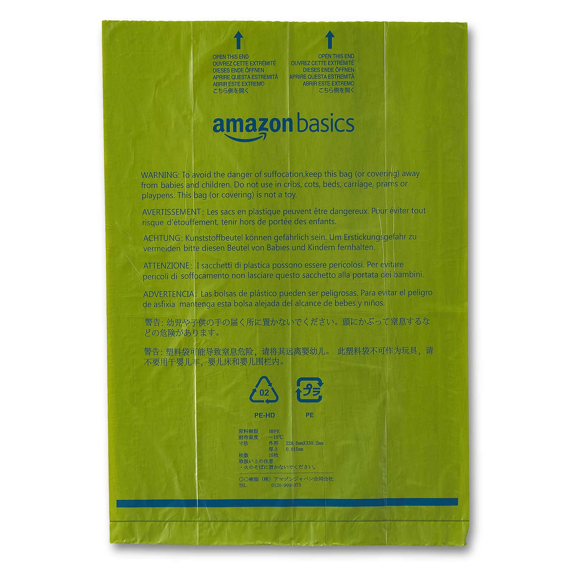Amazon Basics Dog Poop Bags, 270 Count, Leakproof, Talcum Powder Scented, Green, Includes Dispenser and Leash Clip