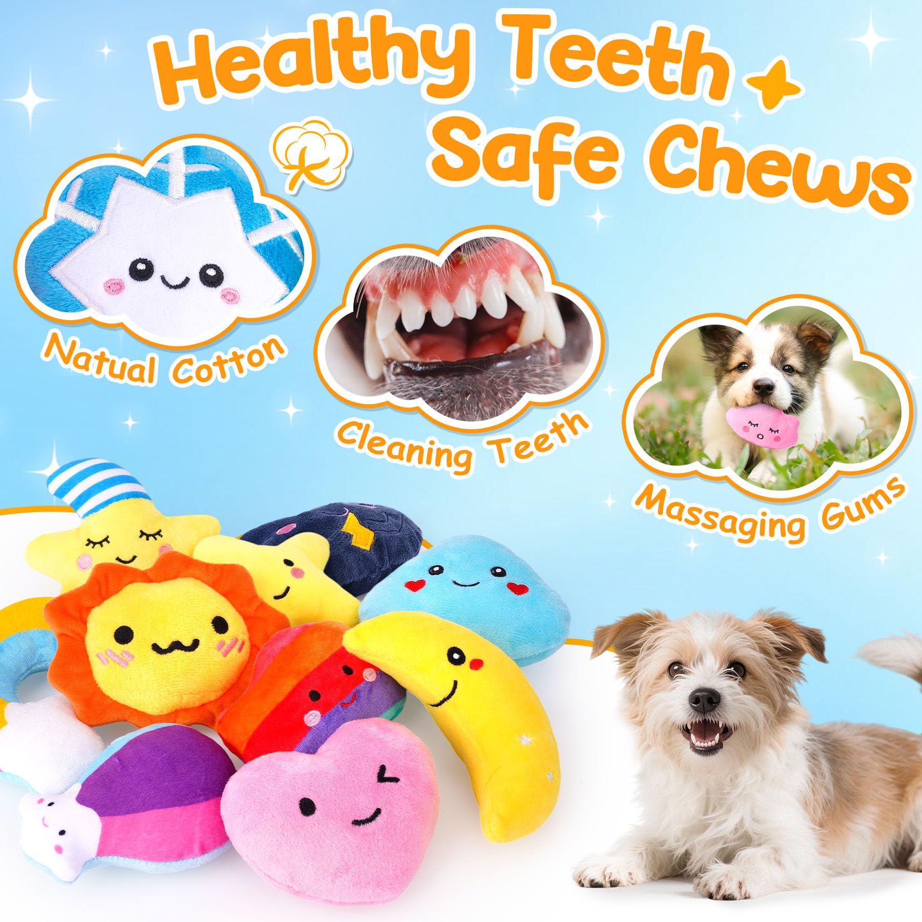 Qtwoof Irresistible Weather-Themed 20-Pack Squeaky Dog Toys Set For Small Dogs & Puppies, Included 16 Plush Toys With Vibrant Ch