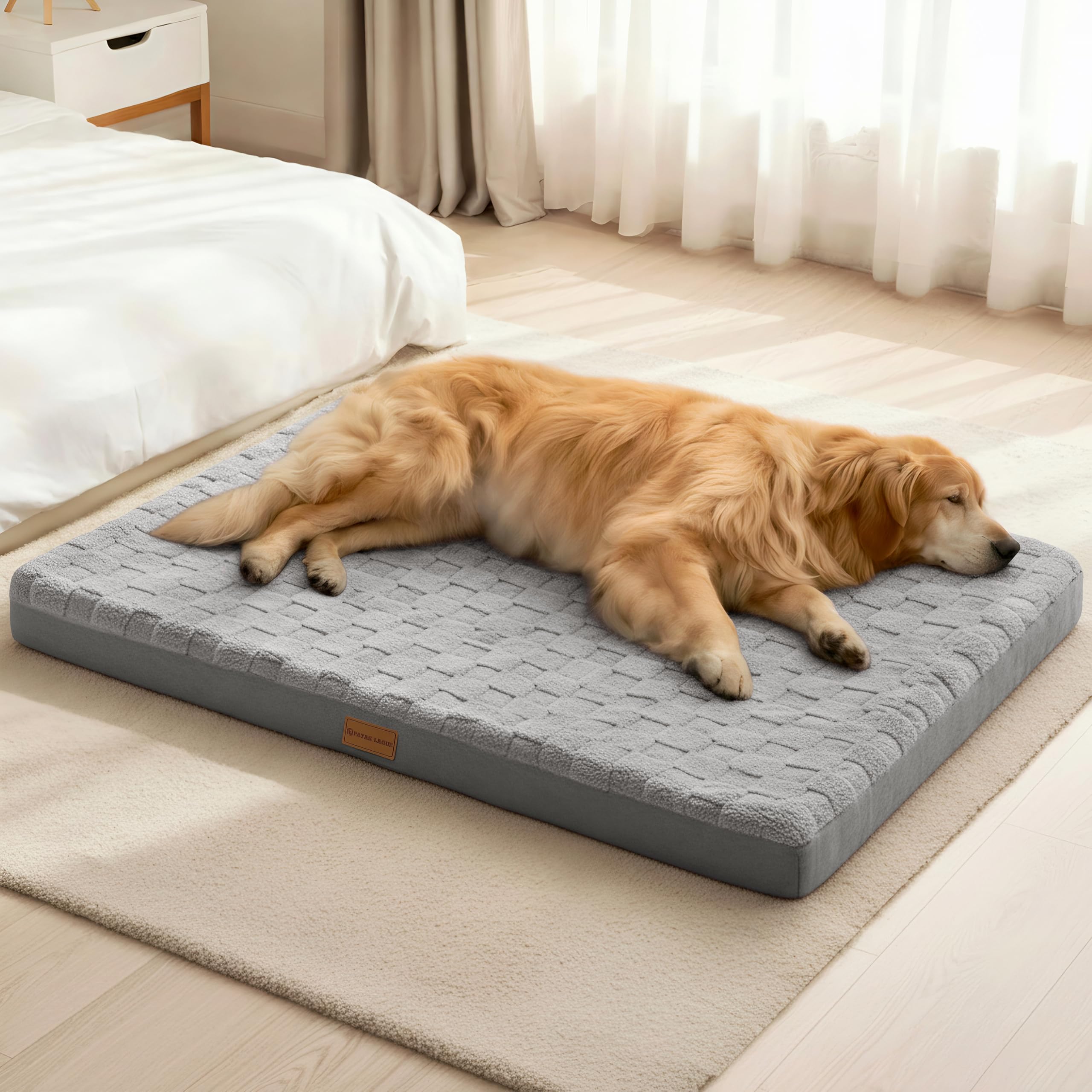 Patas Lague Orthopedic Dog Bed Large Sized Dog 36X24, Waterproof Soft Comfortable Egg Crate Foam Large Pet Beds Crate Mat wi