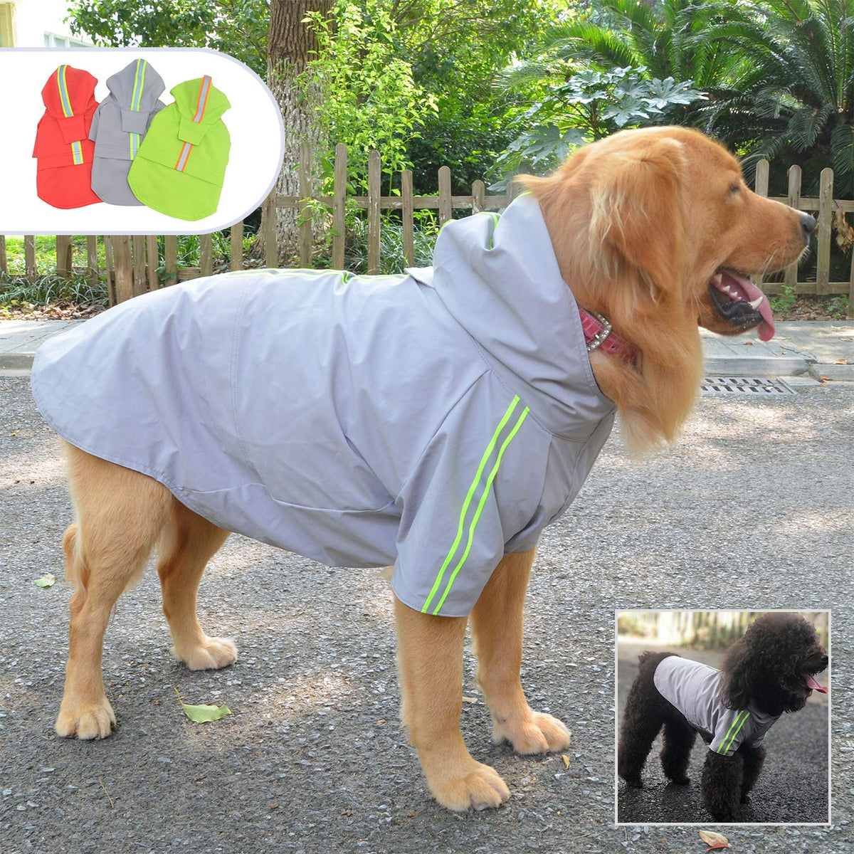 Lovelonglong Fashion Hooded Pet Dog Raincoat, Lightweight Dog Rain Jacket Zipper Closure Rain Poncho With Reflective Strip For Small Medium Large Dogs Gray Xxxxl