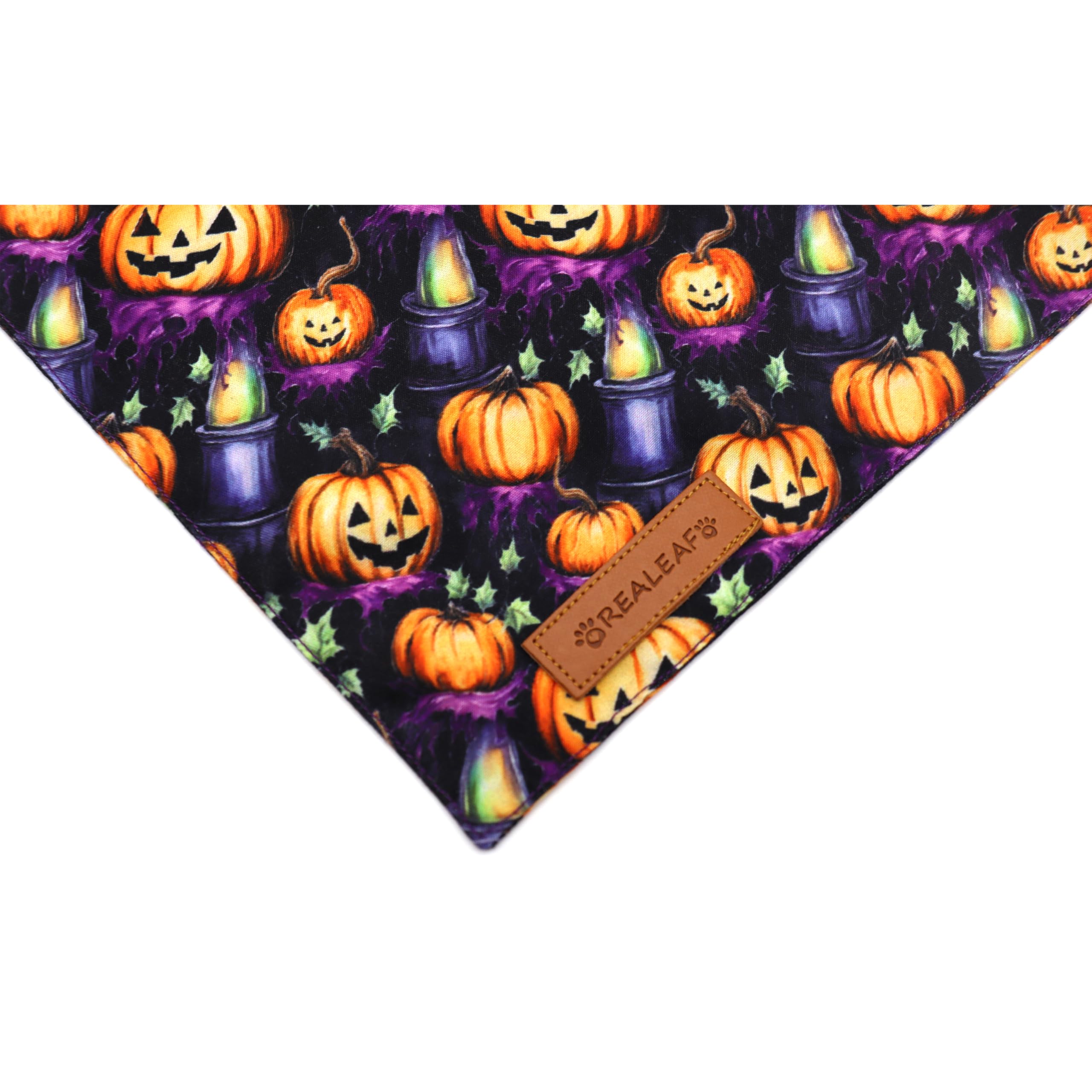 Realeaf Halloween Dog Bandanas 2 Pack, Pumpkins And Ghosts Pet Scarf For Boy And Girl, Premium Durable Fabric, Holiday Bandana F