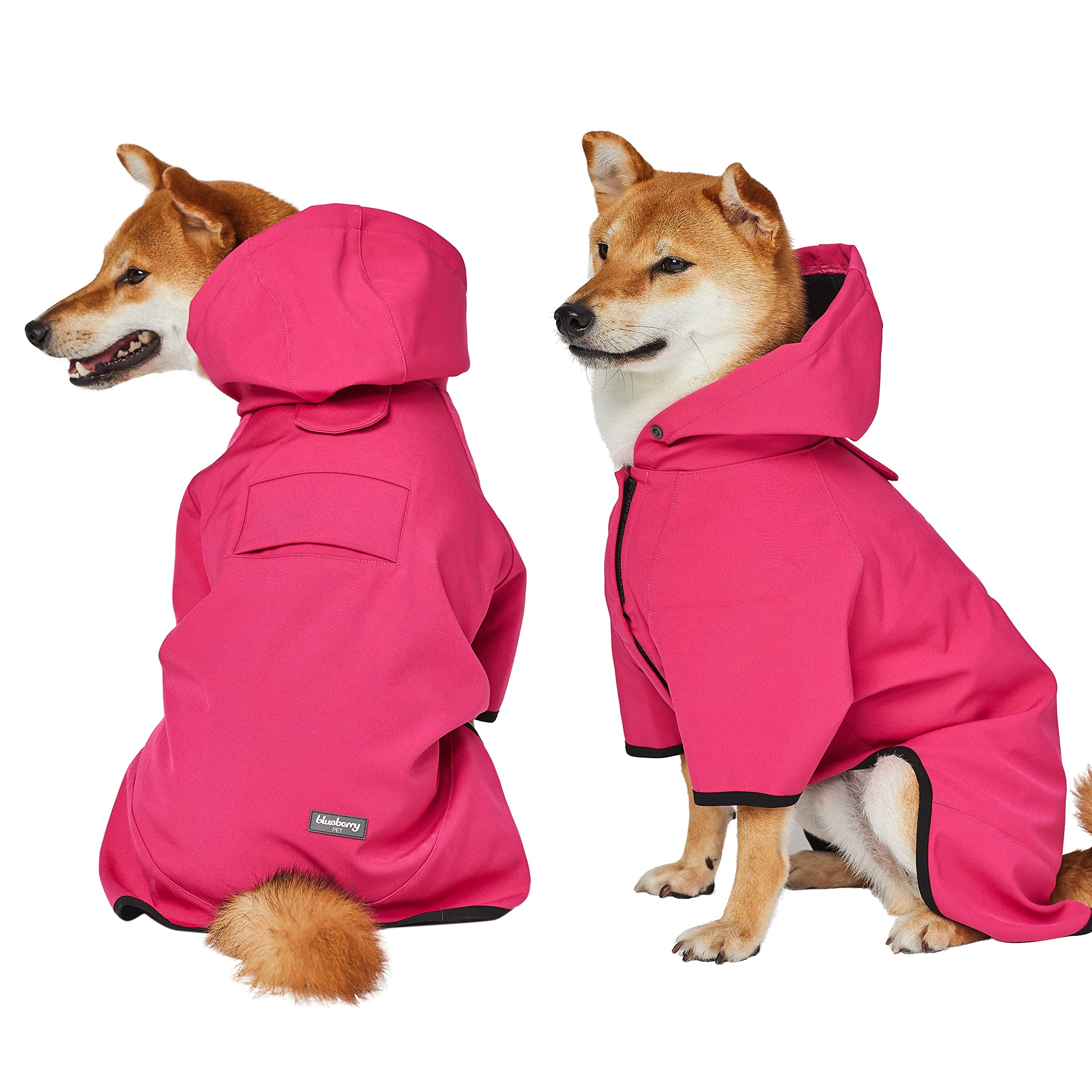 Blueberry Pet 14' Waterproof Dog Softshell Jacket, Hooded Raincoat And Windbreaker With Leash & Harness Hole, Pink, Outdoor Rain Gear For Dogs