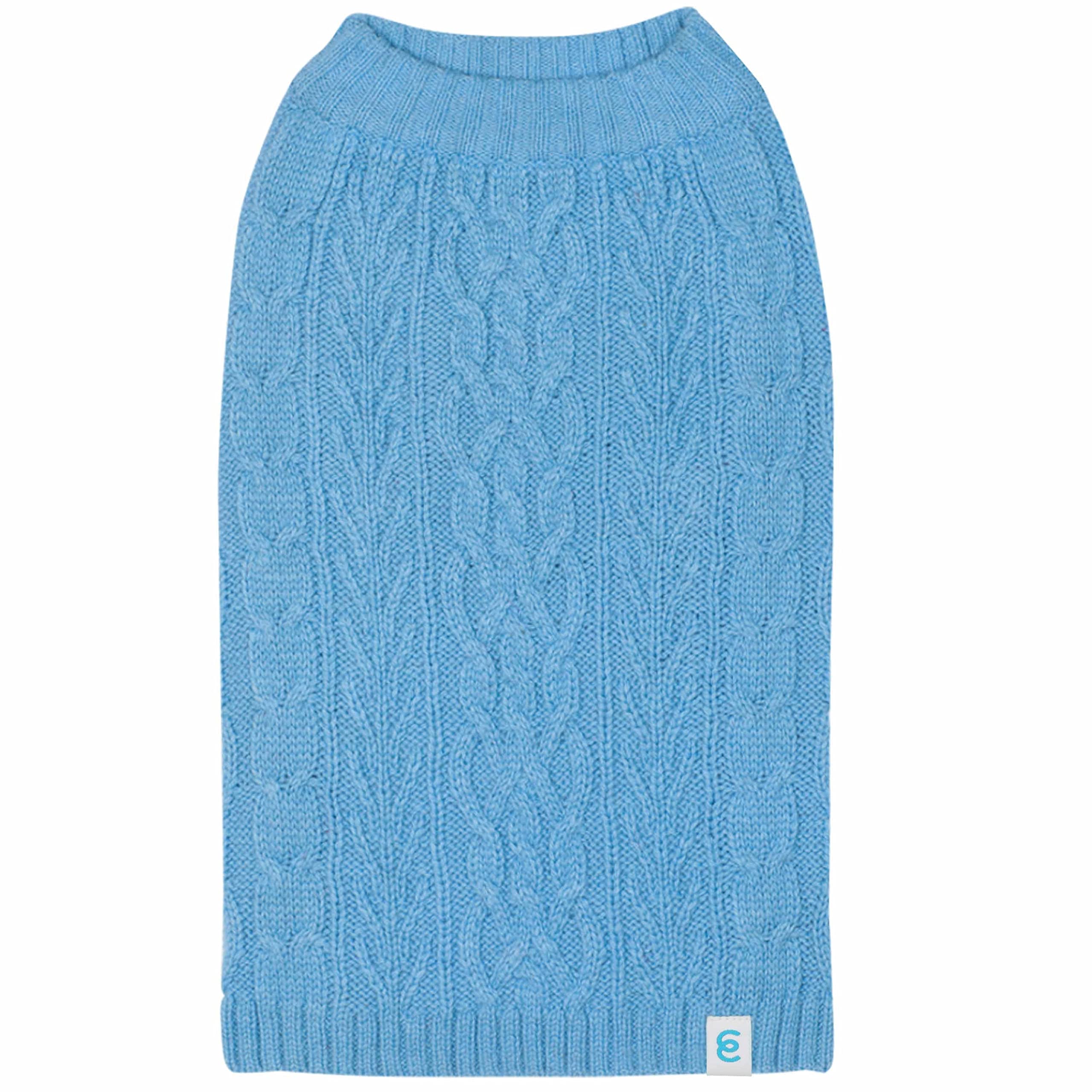 Blueberry Pet Classic Dog Sweater Wool Blend Cable Knit Pullover Crewneck Winter Clothes In Alaskan Blue, Back Length 14', Medium Warm Coat For Pet