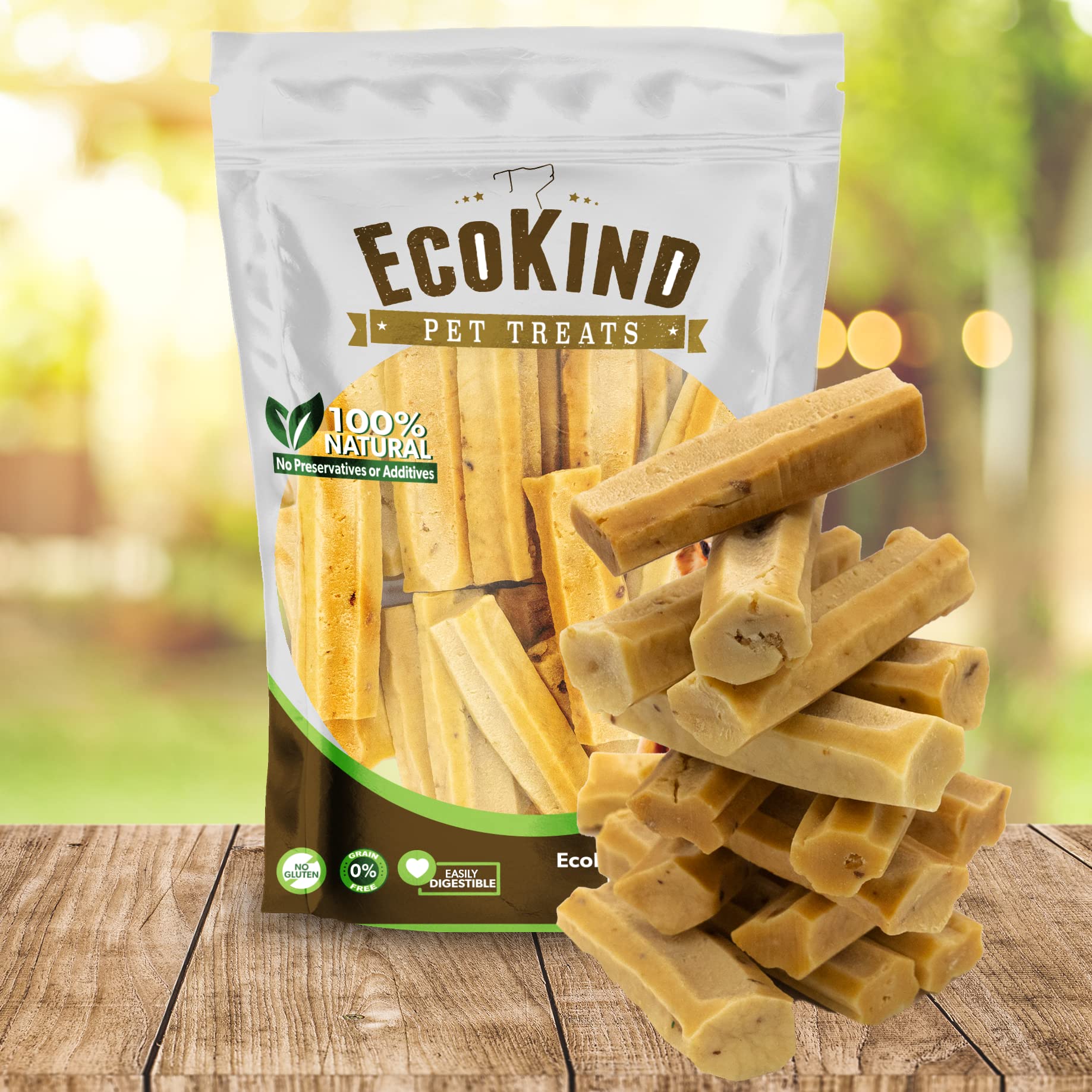 EcoKind Premium Gold Yak Cheese Himalayan Dog Chews, Dog Treats Large Breed, All Natural, High Protein Dog Chew, Bacon, Large -
