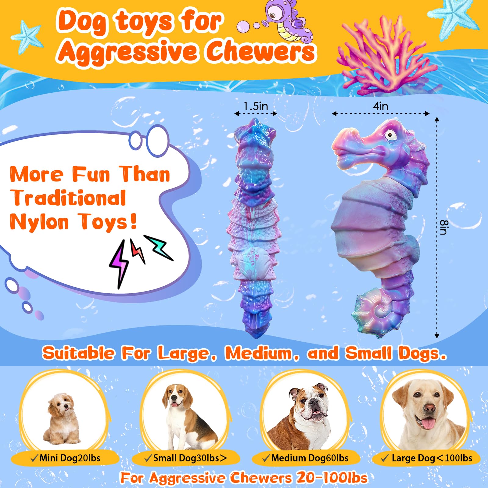 Jeefome Dog Chew Toys For Aggressive Chewers: Squeaky Dog Chew Toys For Large Dogs-Tough Interactive Toys For All Breeds-Rubber