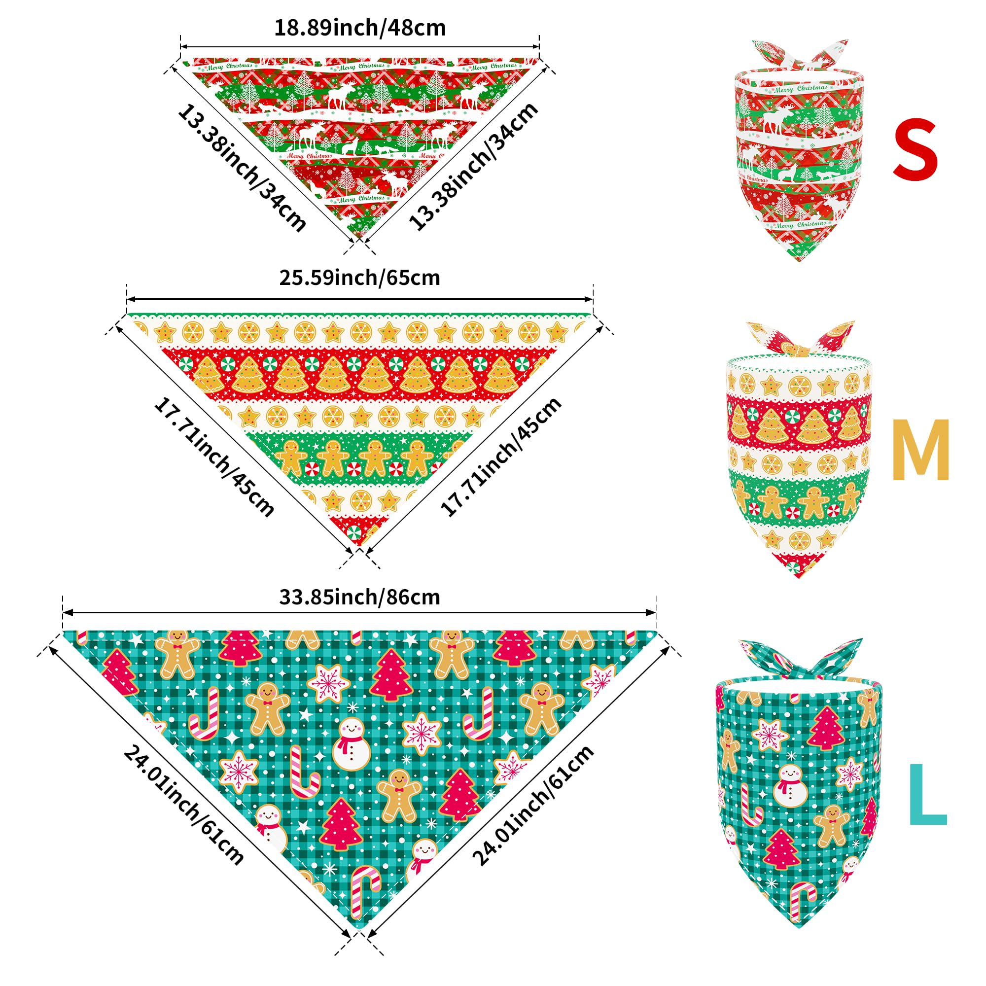 JpGdn 10pcs Large Christmas Dog Bandanas Kerchief Triangle Bibs Scarves Snowman Santa Claus Elk Christmas Tree Pattern for Girl