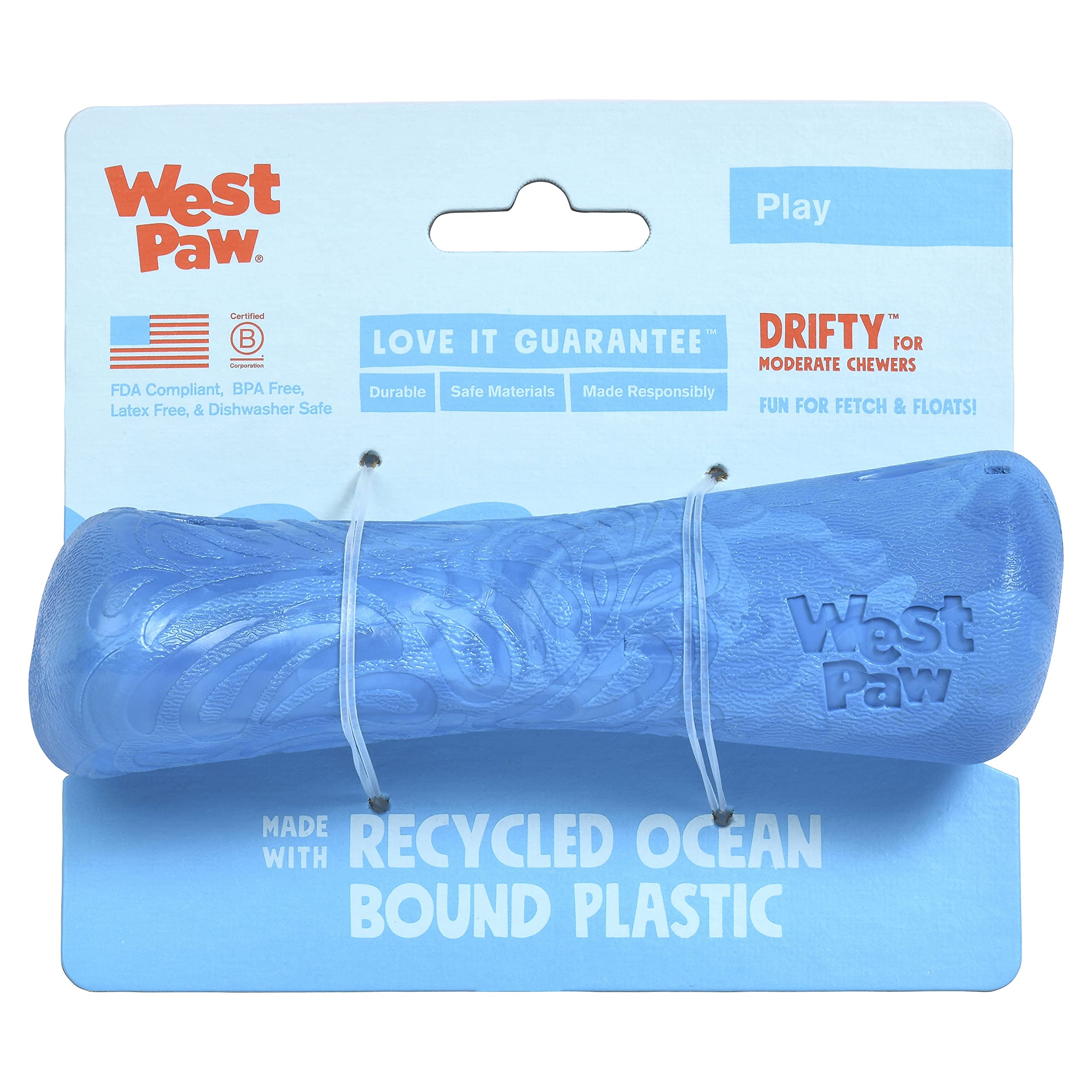 West Paw Seaflex Drifty Dog Toy – Machine Washable Dog Toys For Moderate Chewers – Eco-Friendly Zogoflex Toys For Dogs – Perfect For Gnawing, Fetch, Catch, Pet Training – 5.75' Small, Surf