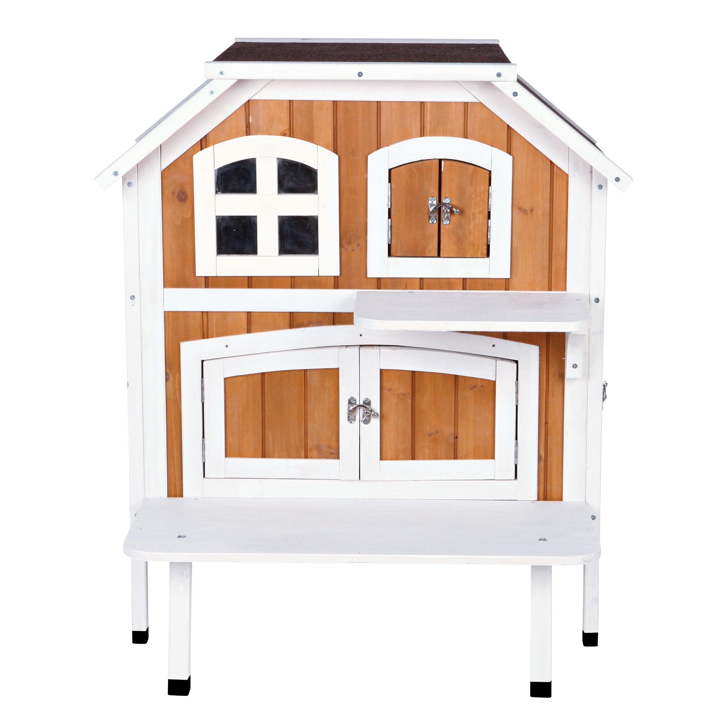 Trixie 'Welcome' Outdoor Cat House, Elevated-Weatherproof 2-Story Cat Home, Hinged Roof, Large Access Door, Indoor/Outdoor Shelt