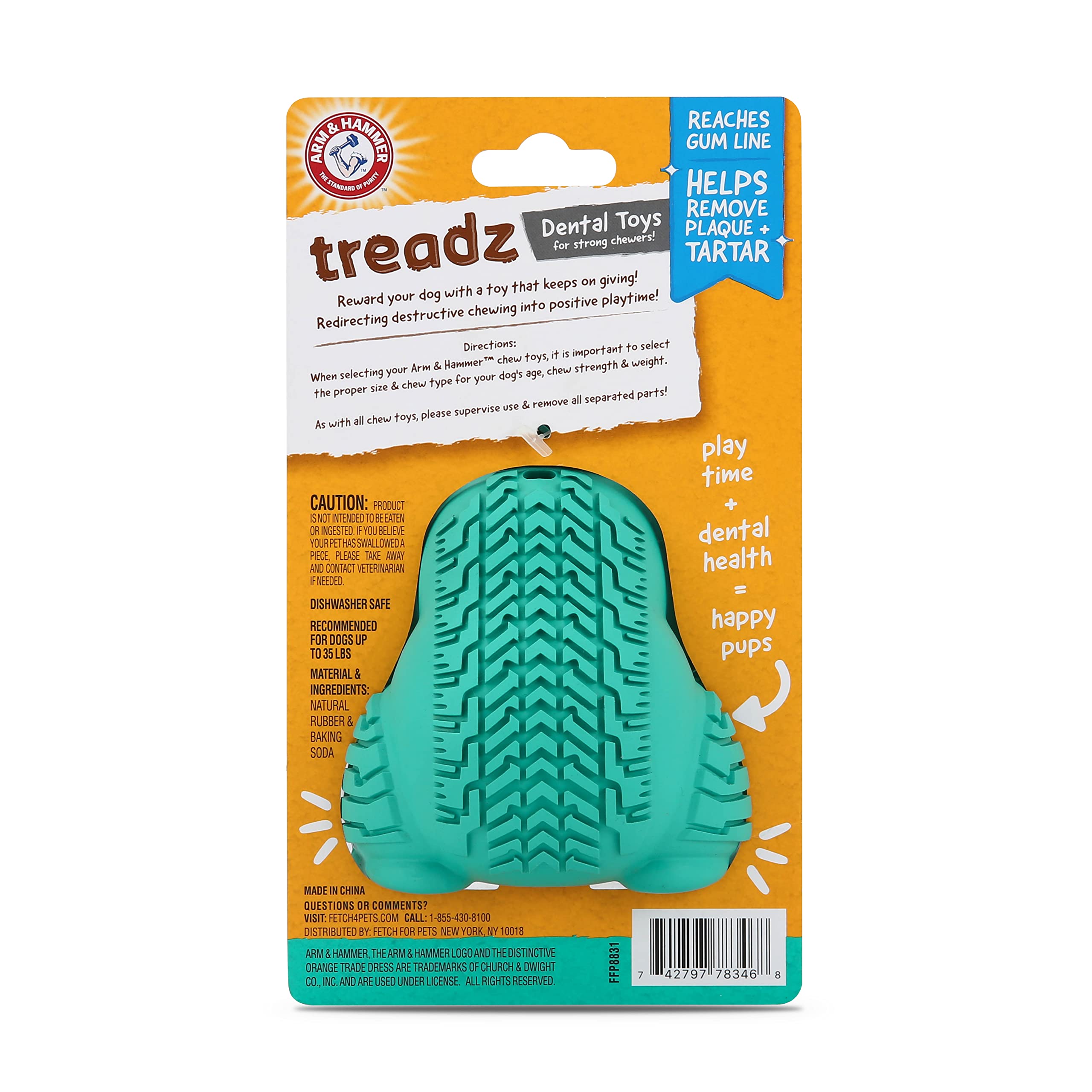 Arm & Hammer For Pets Super Treadz Gorilla Dental Chew Toy For Dogs - Dog Dental Toys Reduce Plaque & Tartar Buildup Without Brushing - Safe For Dogs Up To 35 Lbs