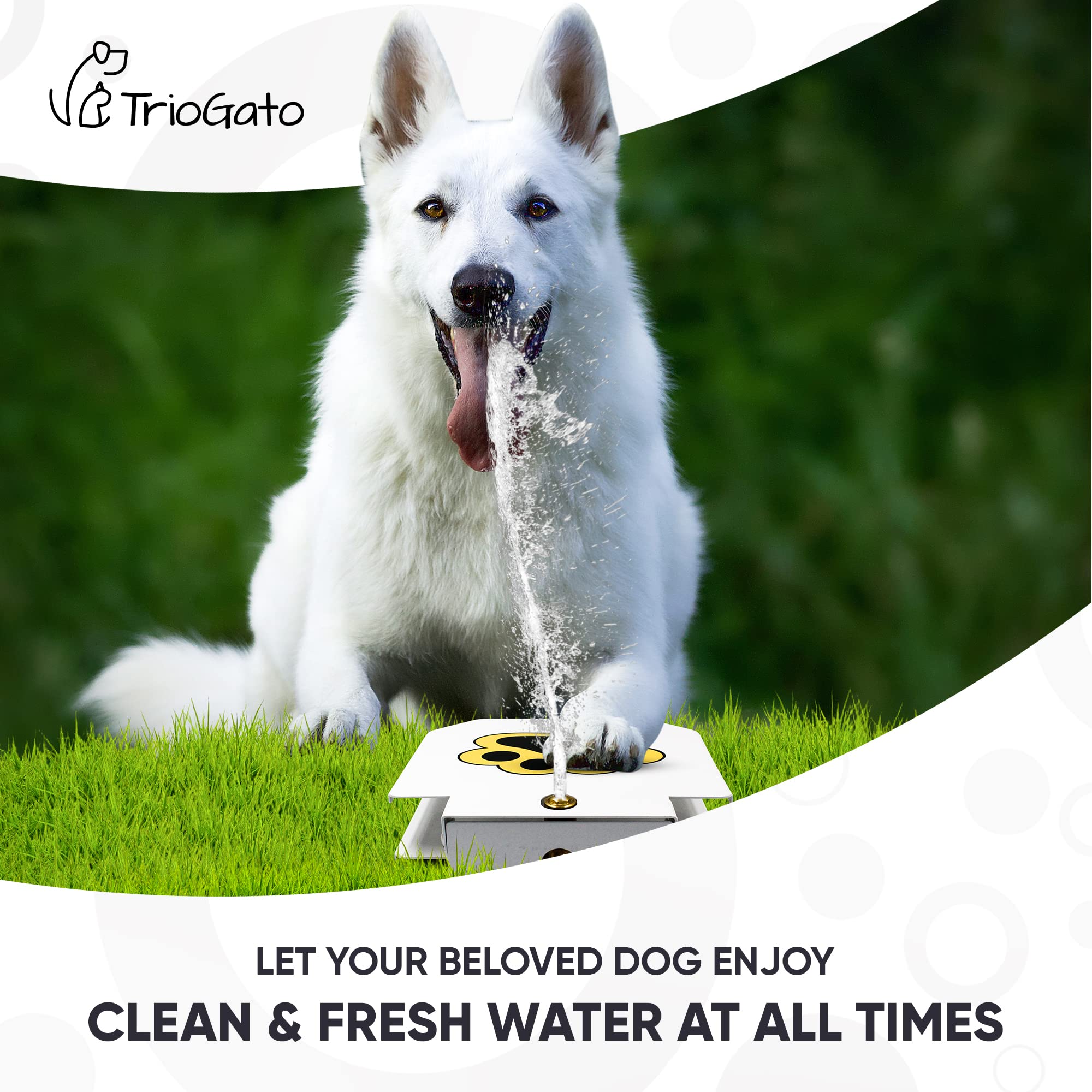 Dog Outdoor Fountain Step On, Dog Sprinkler Paw Activated, Drinking Pet Dispenser, Provides Fresh Water, Sturdy, Easy To Use By Trio Gato
