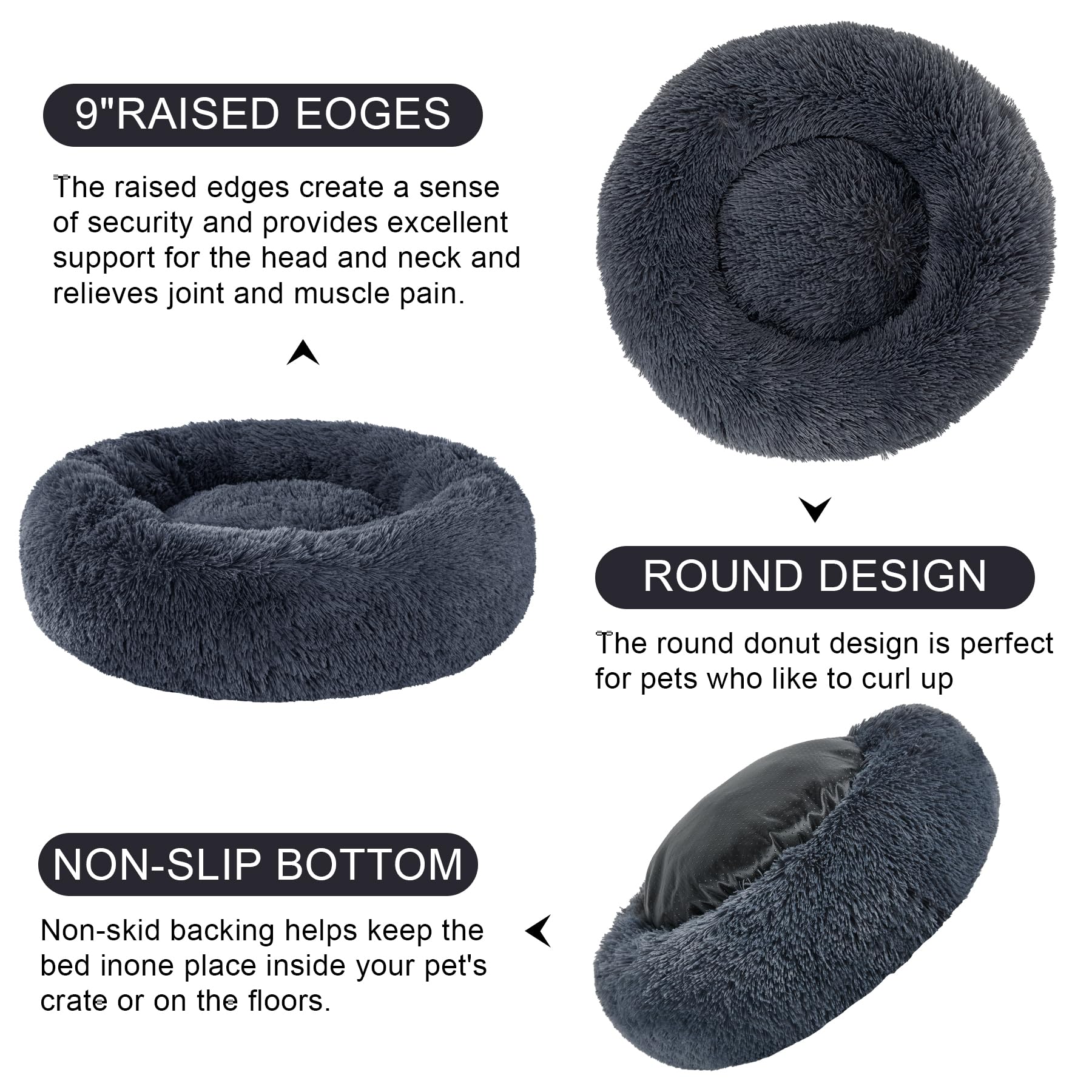 Kimpets Calming Donut Dog Beds For Small Medium Large Dogs - Round Washable Dog Bed, Anti-Slip Faux Fur Fluffy Donut Cuddler Anx