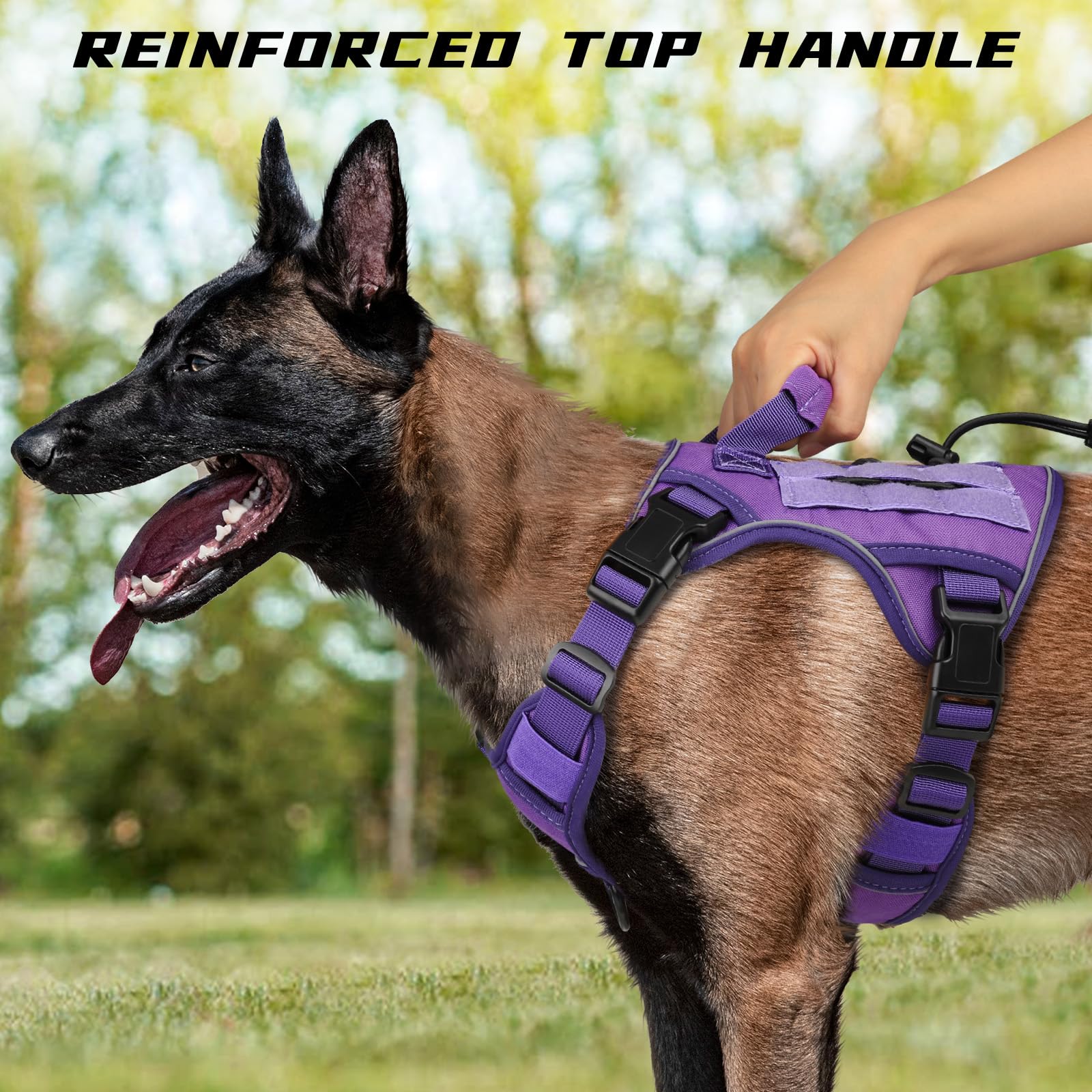 Wingoin Purple Harness With Handle Tactical Dog Harness Vest For Large Medium Dogs No Pull Adjustable Reflective K9 Military Dog Vest Harnesses For Walking, Hiking, Training(M)