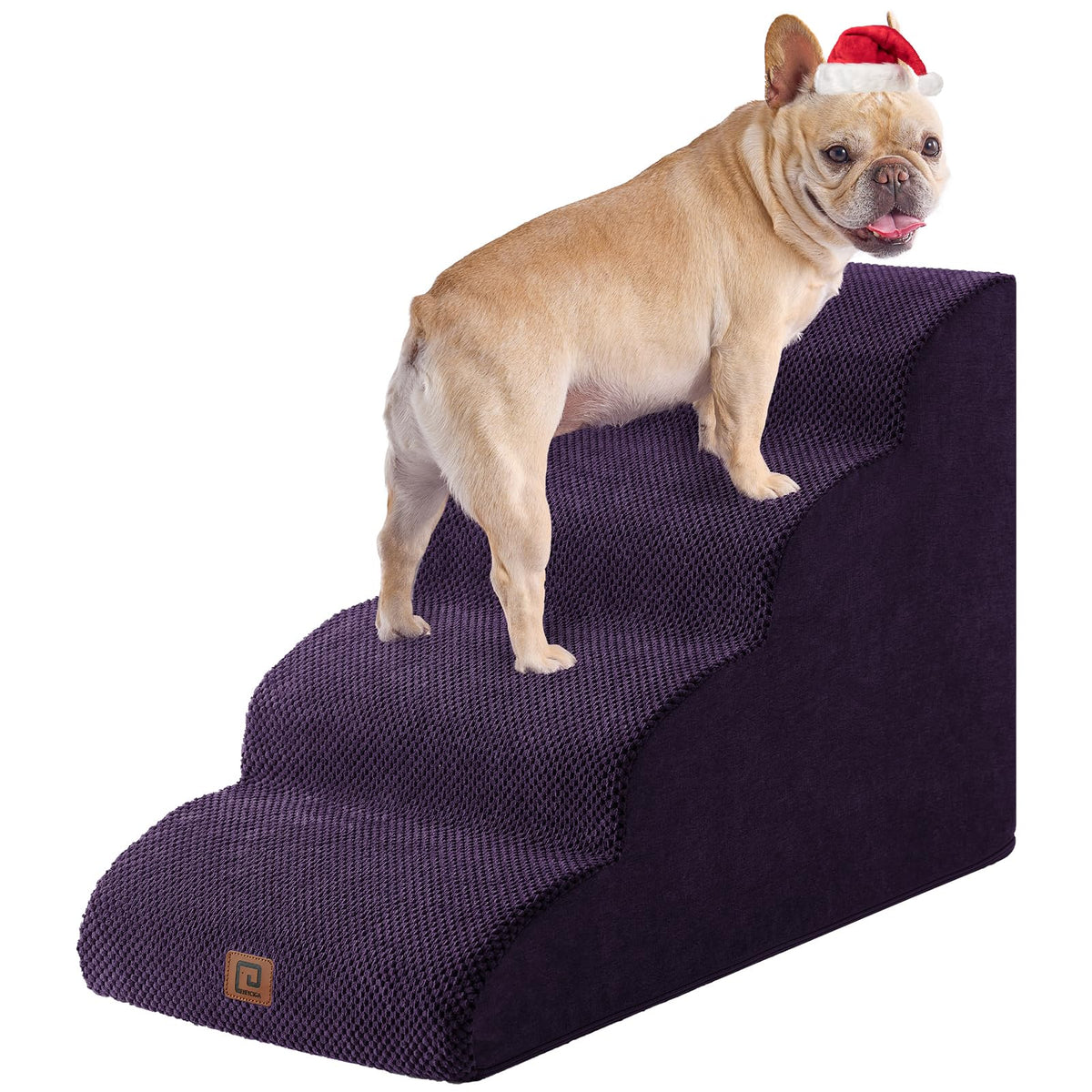 Eheyciga Curved Dog Stairs Ramp For High Beds 19.7' H, 4-Step Dog Steps For Small Dogs And Cats, Pet Stairs For High Bed Climbing, Non-Slip Balanced Pet Step Indoor, Purple