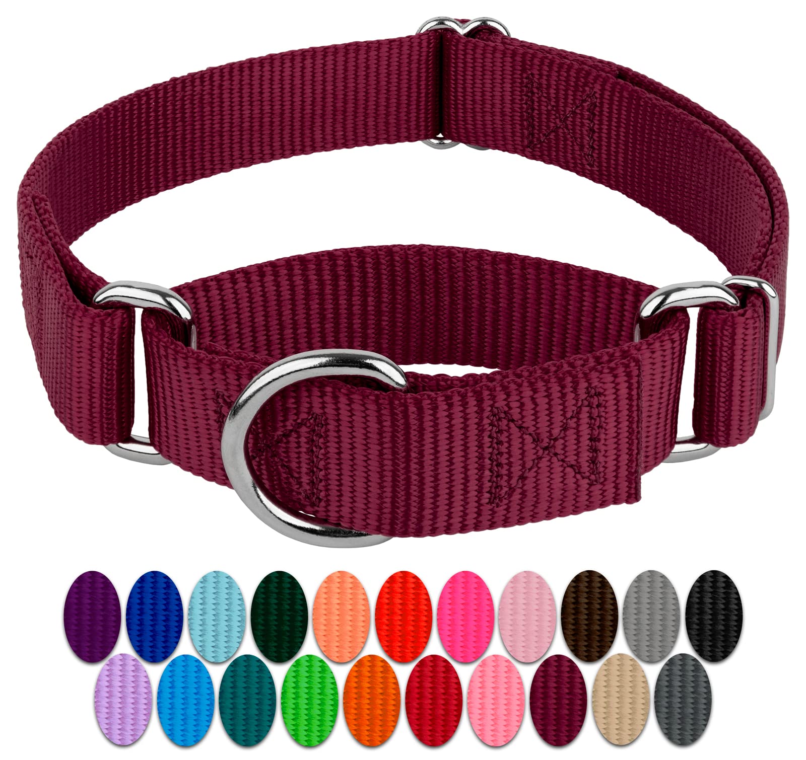 Country Brook Petz - Burgundy Martingale Heavy Duty Nylon Dog Collar - 21 Vibrant Color Options (1 Inch Width, Extra Large)