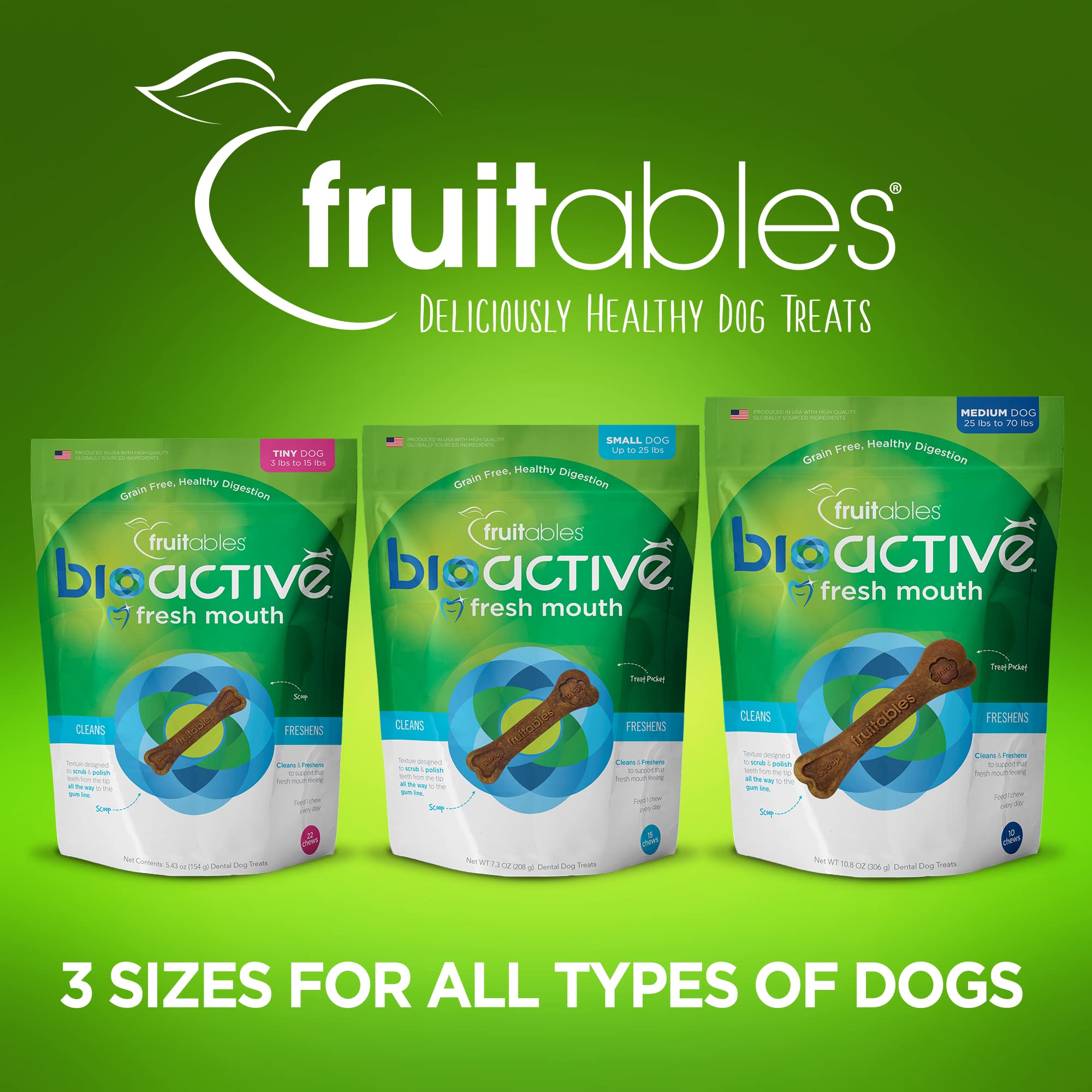 Fruitables Bioactive Fresh Mouth Dental Chews - Mini Size Dog Treats - Dental Treats for Dogs - Dog Dental Chews - 7.3 Ounces