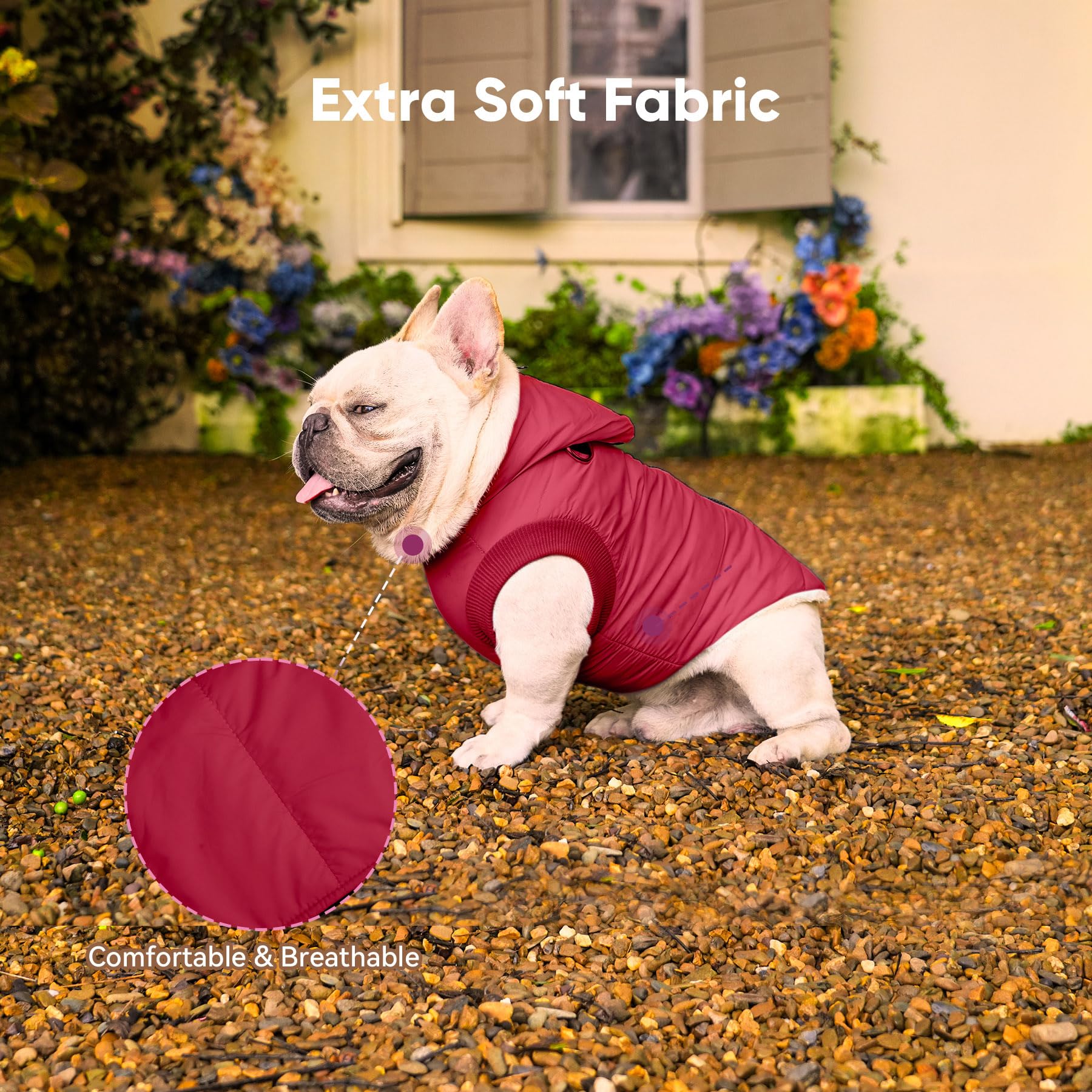 Vecomfy Fleece Lining Dog Hoodie With Harness Built In,Extra Warm Small Dog Jacket In Winter Puppy Coats With Hooded,Red M