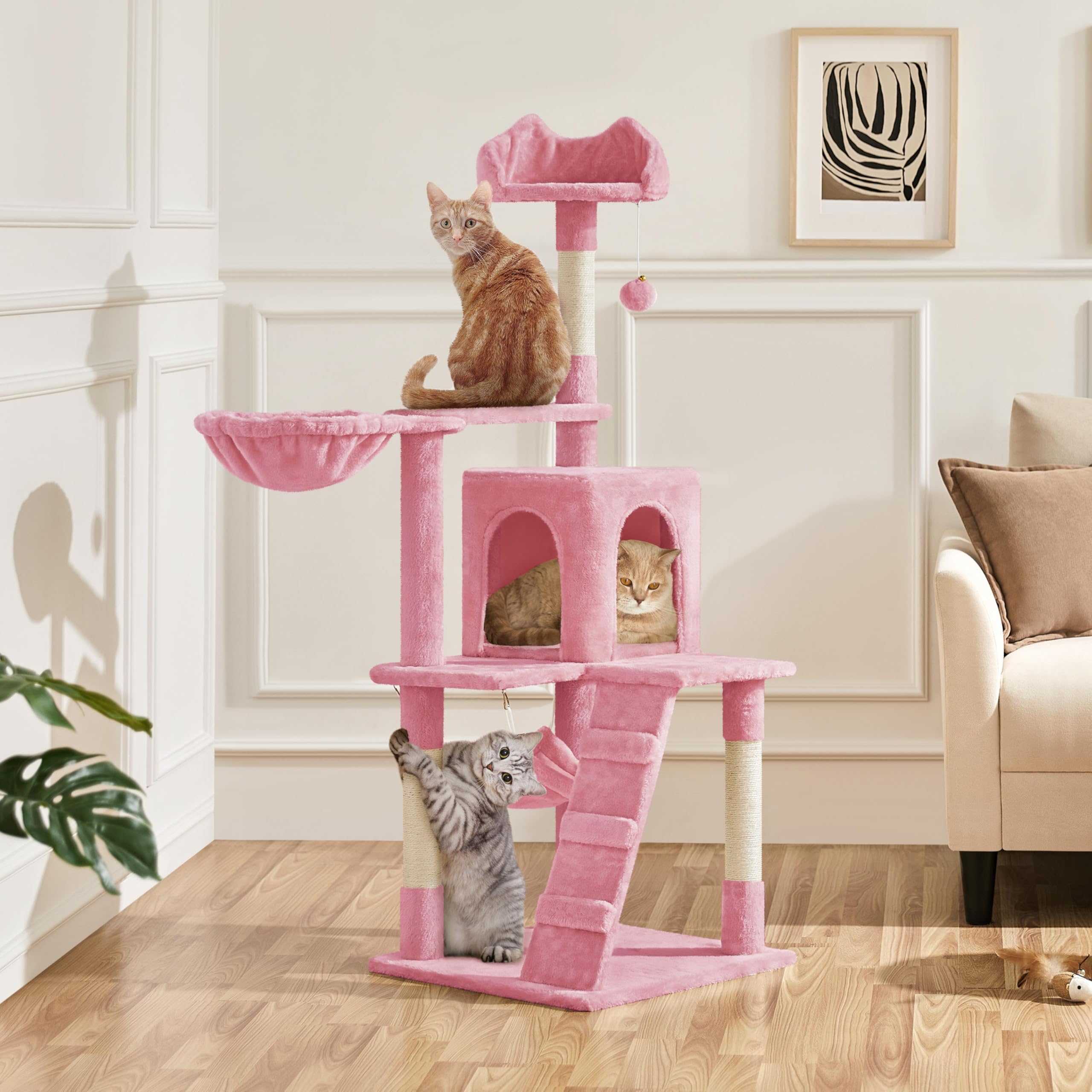 Yaheetech 54in Cat Tree, Multi-Level Cat Tower with Scratching Posts, Spacious Condo and Hammock, Ideal Activity Center for Indo