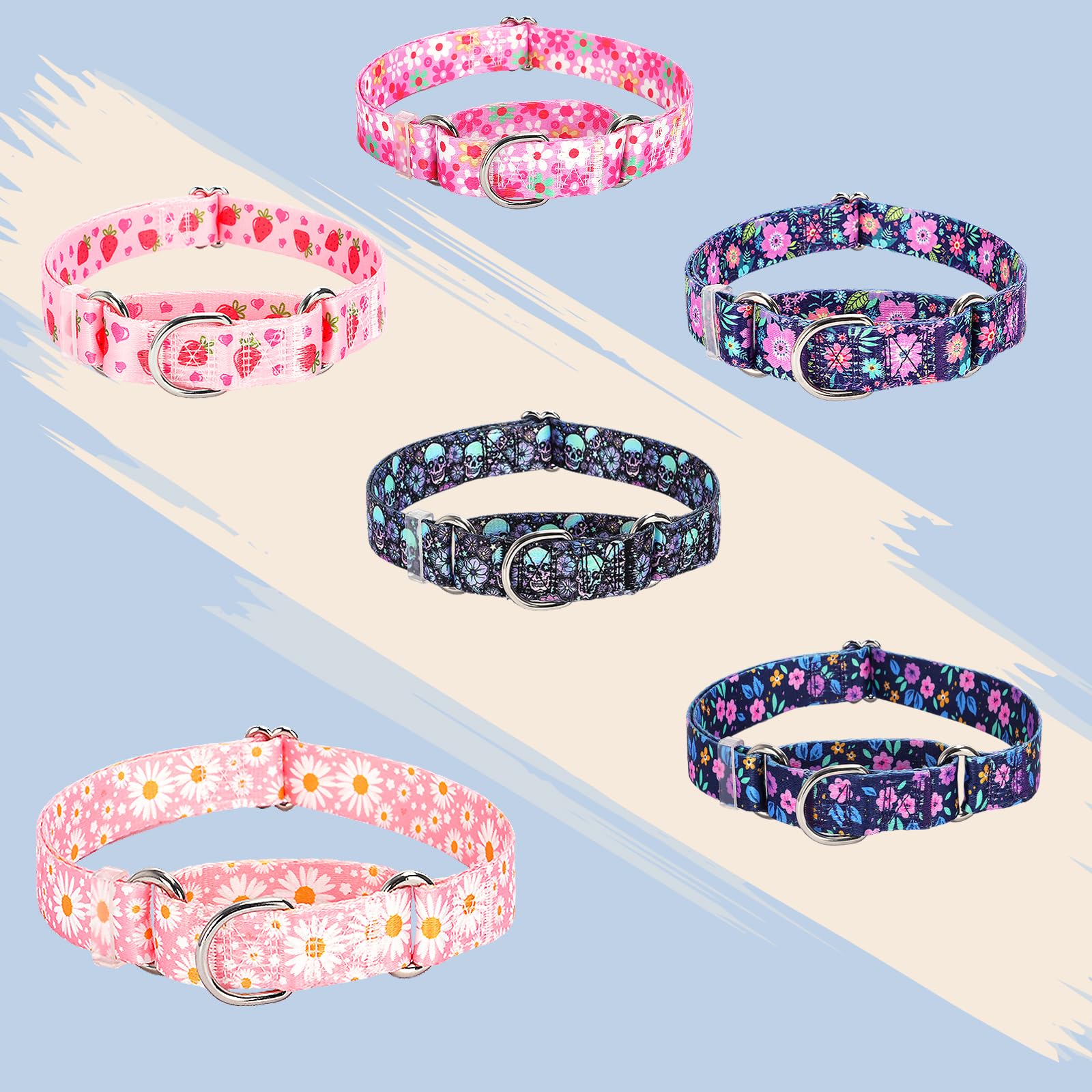 Martingale Collar For Dogs Medium Large, Girl Dog Collars With Adjustable Soft Nylon And Special Pink Daisy Floral Design, Train