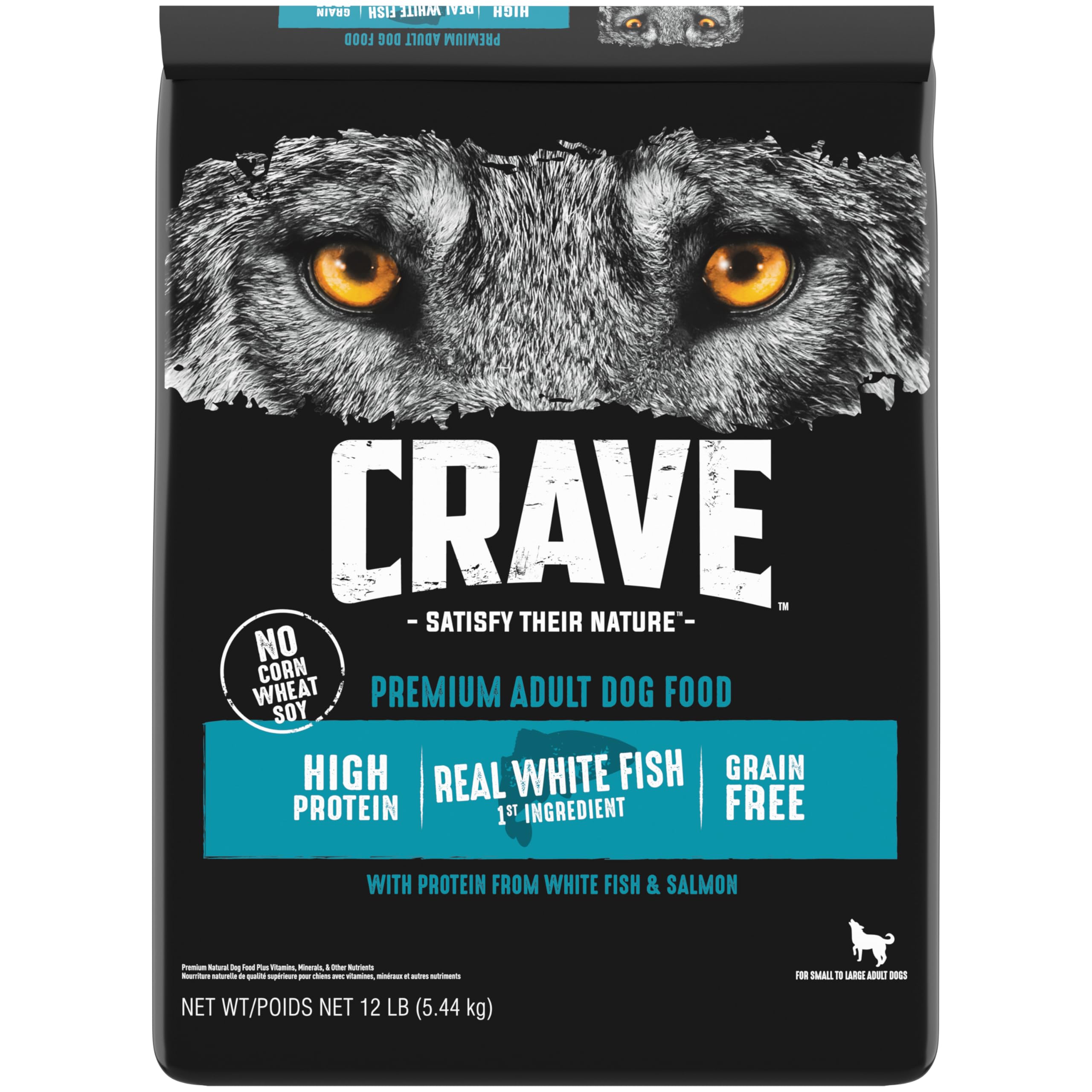 CRAVE Grain Free High Protein Adult Dry Dog Food, White Fish & Salmon, 12 lb. Bag
