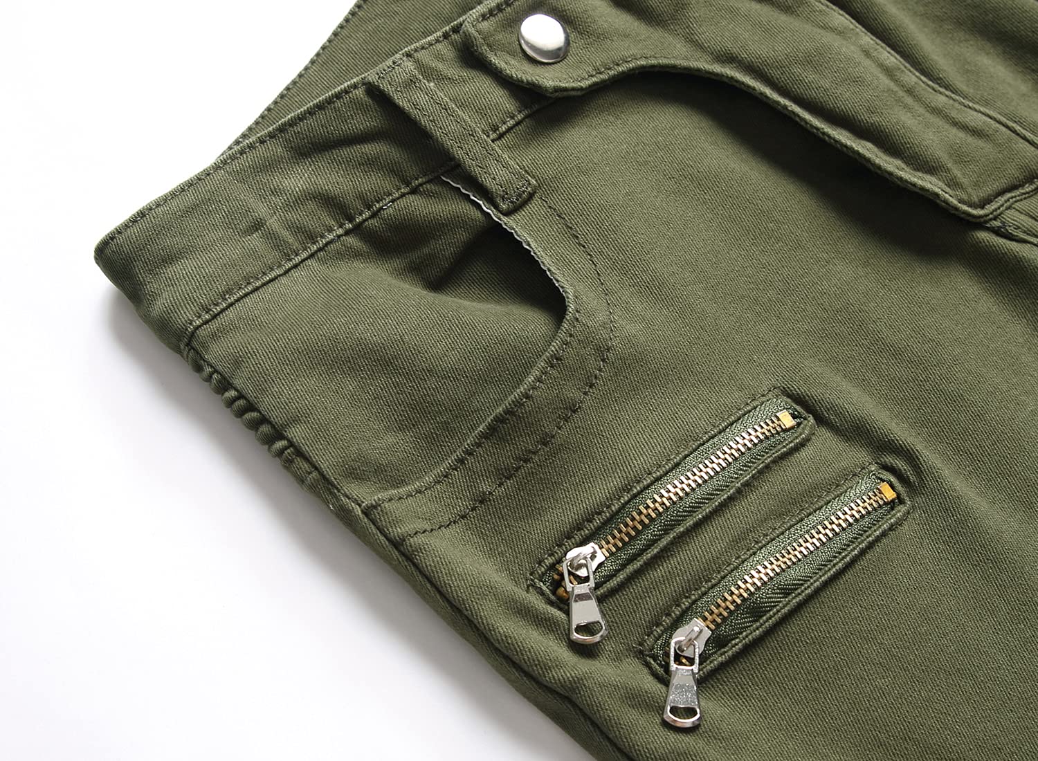 Aititia Mens Biker Zipper Deco Washed Straight Fit Jeans (30, 007 Green)
