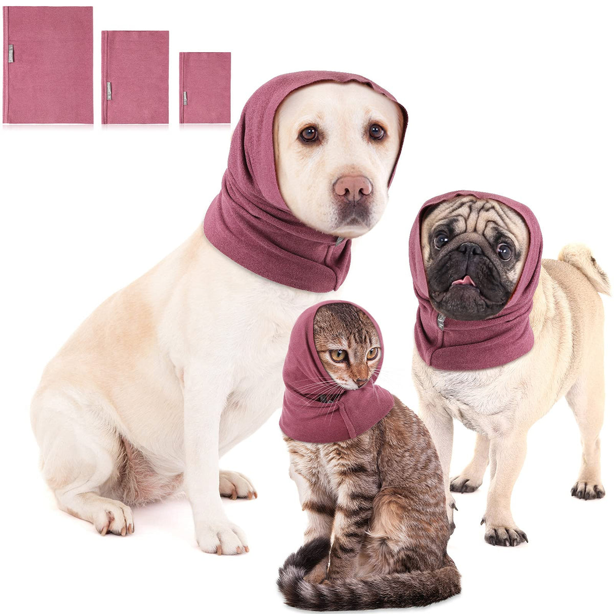 Sanwuta 3 Pcs 3 Size Dog Ear Cover Dog Calming Hoodie For Anxiety Relief, Pet Neck And Ears Warmer Dog Calming Hood For Grooming, Bath Drying And Noise Protection, Cats And Dogs Ear Protector, S/M/L