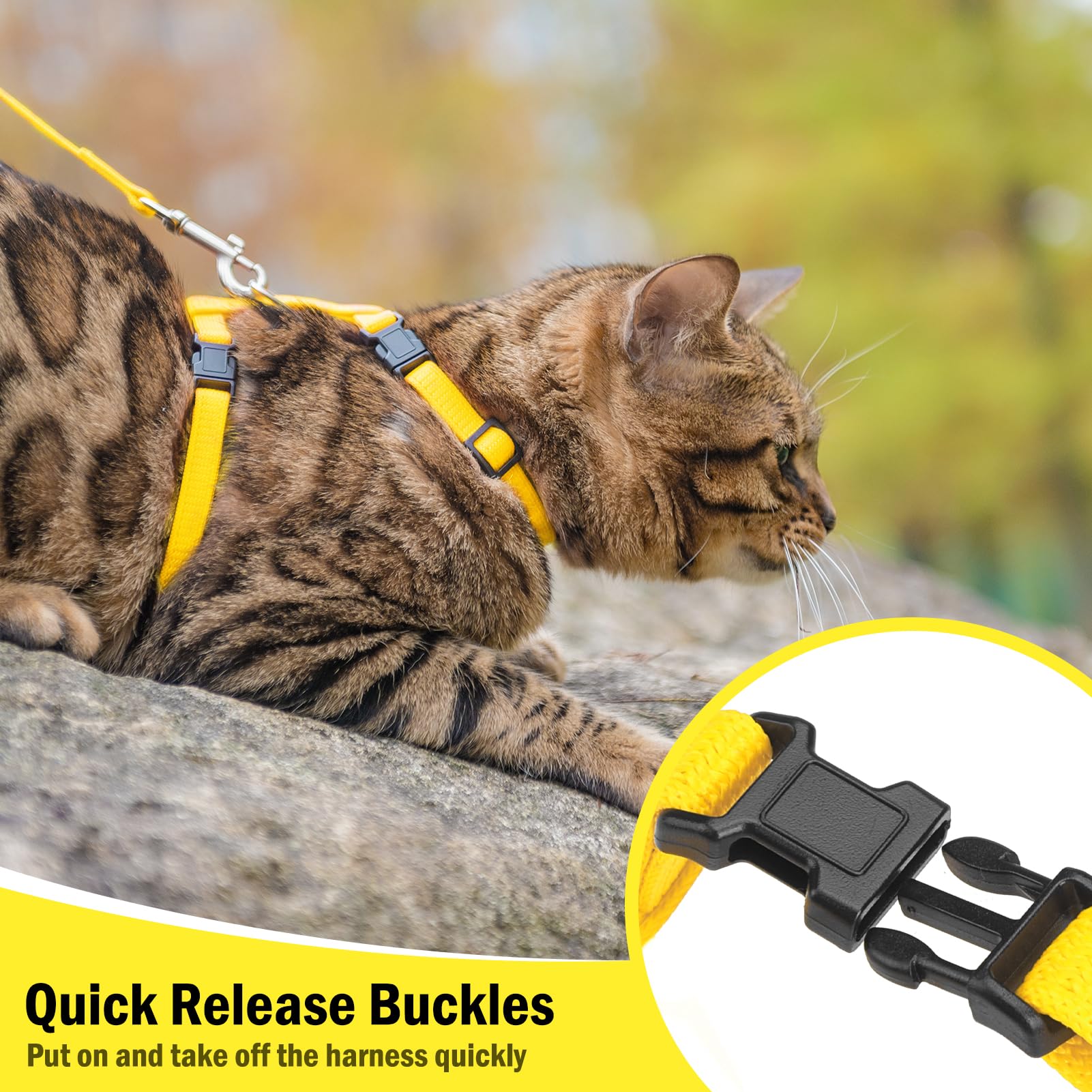 Pupteck Adjustable Cat Harness And Leash Set Escape Proof Kitten Strap Collar For Walking Travel, Yellow