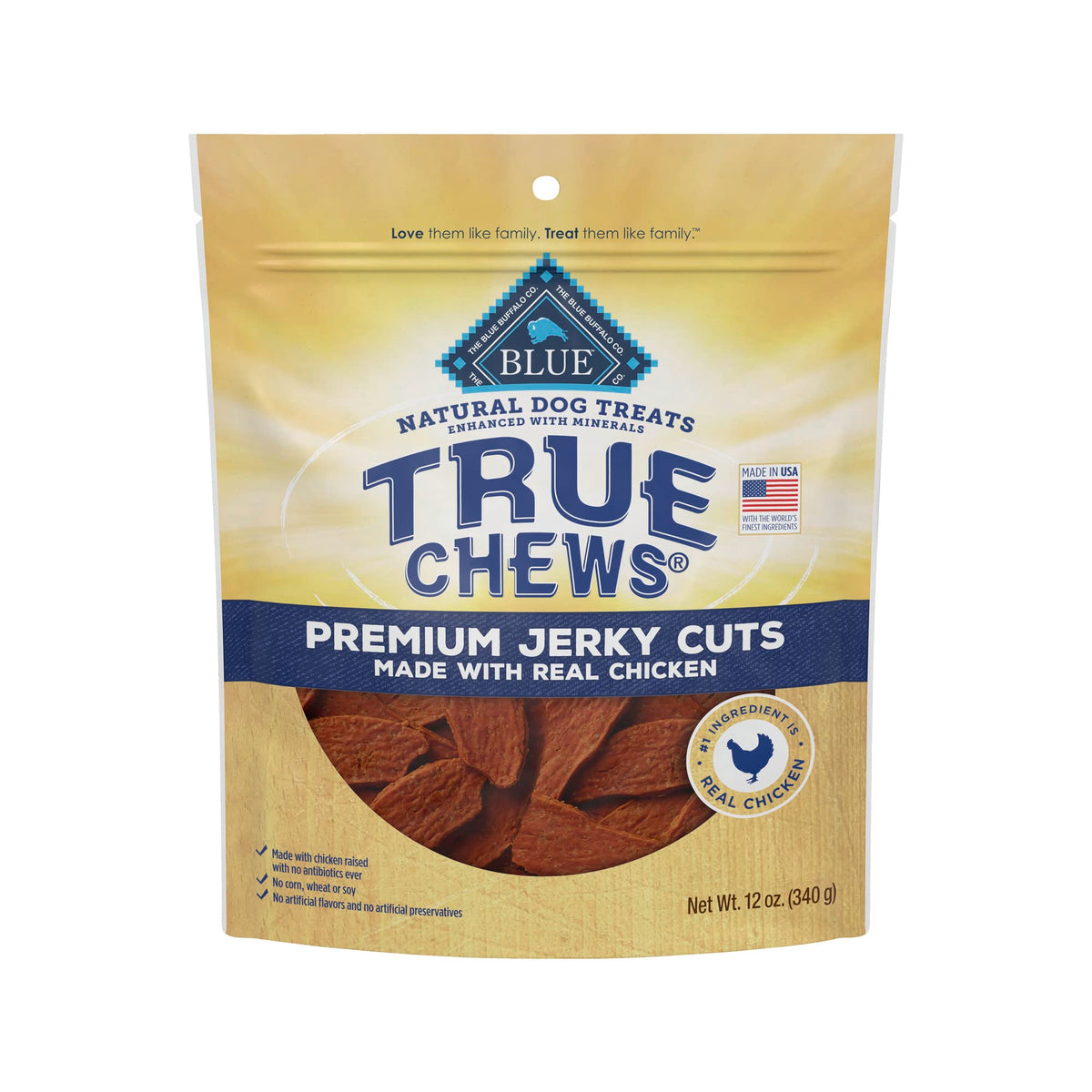 Blue Buffalo True Chews Premium Jerky Cuts Dog Treats, Made In The Usa With Natural Ingredients, Chicken, 12-Oz Bag