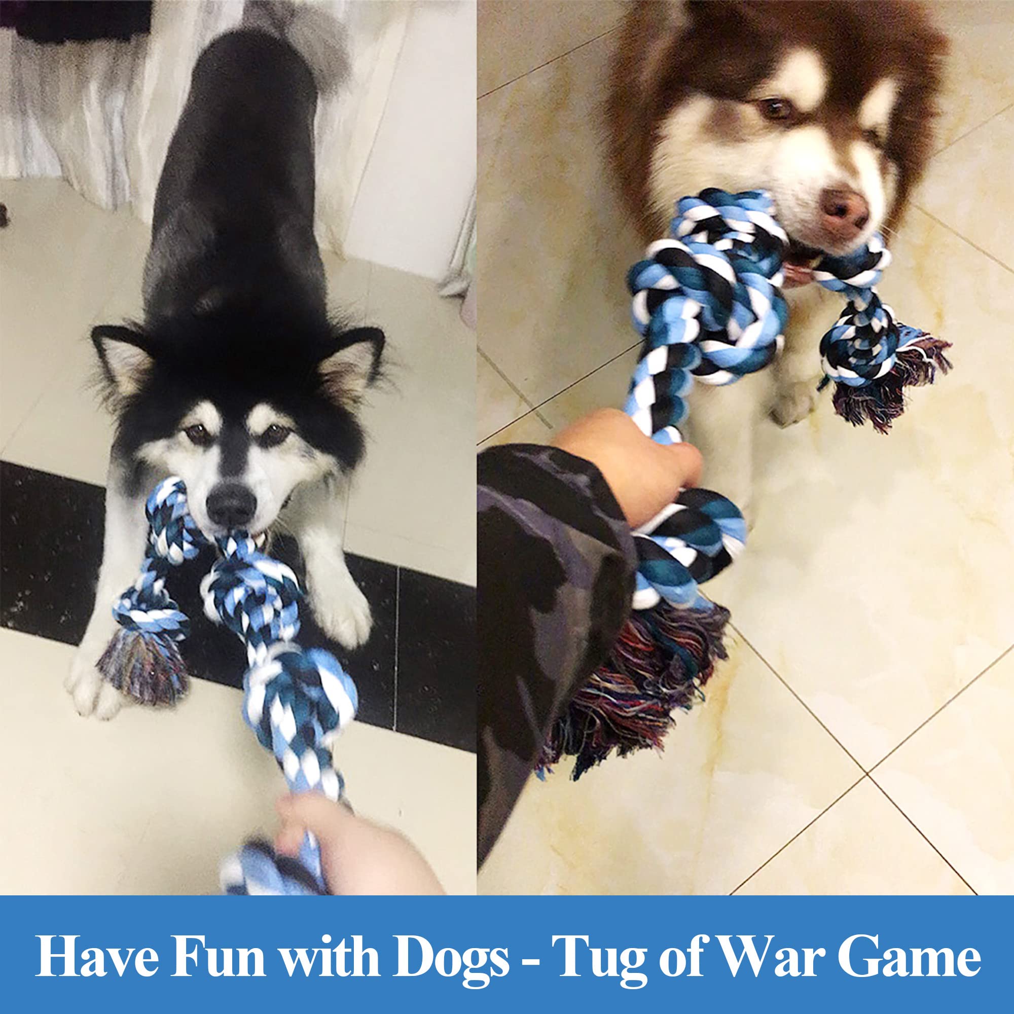 Lechong Dog Toys For Aggressive Chewers Tough Rope Chew Toys For Large And Medium Dog 3 Feet 5 Knots Indestructible Cotton Rope For Large Breed Dog Tug Of War Dog Toy Teeth Cleaning