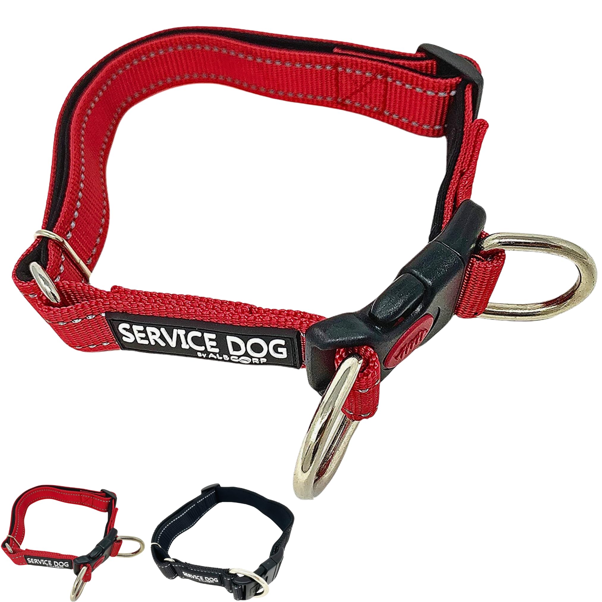 Albcorp Reflective Service Dog Collar  Sizes XS to XL (8.628.7 Inches), Service Dog Rubber Patch, NeoprenePadded Comfort & Hi