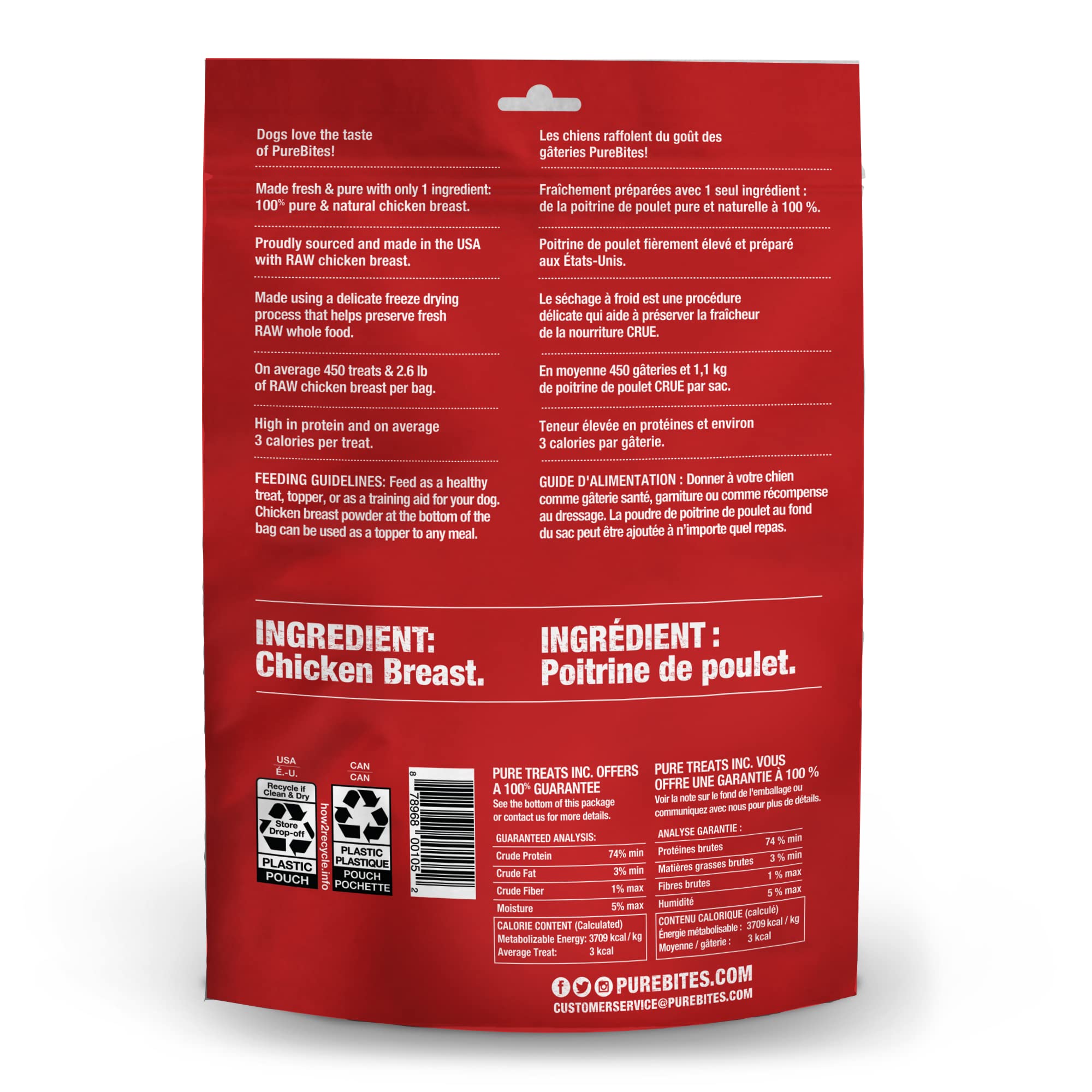 PureBites Chicken Freeze Dried Dog Treats, 1 Ingredient, Made in USA, 11.6oz