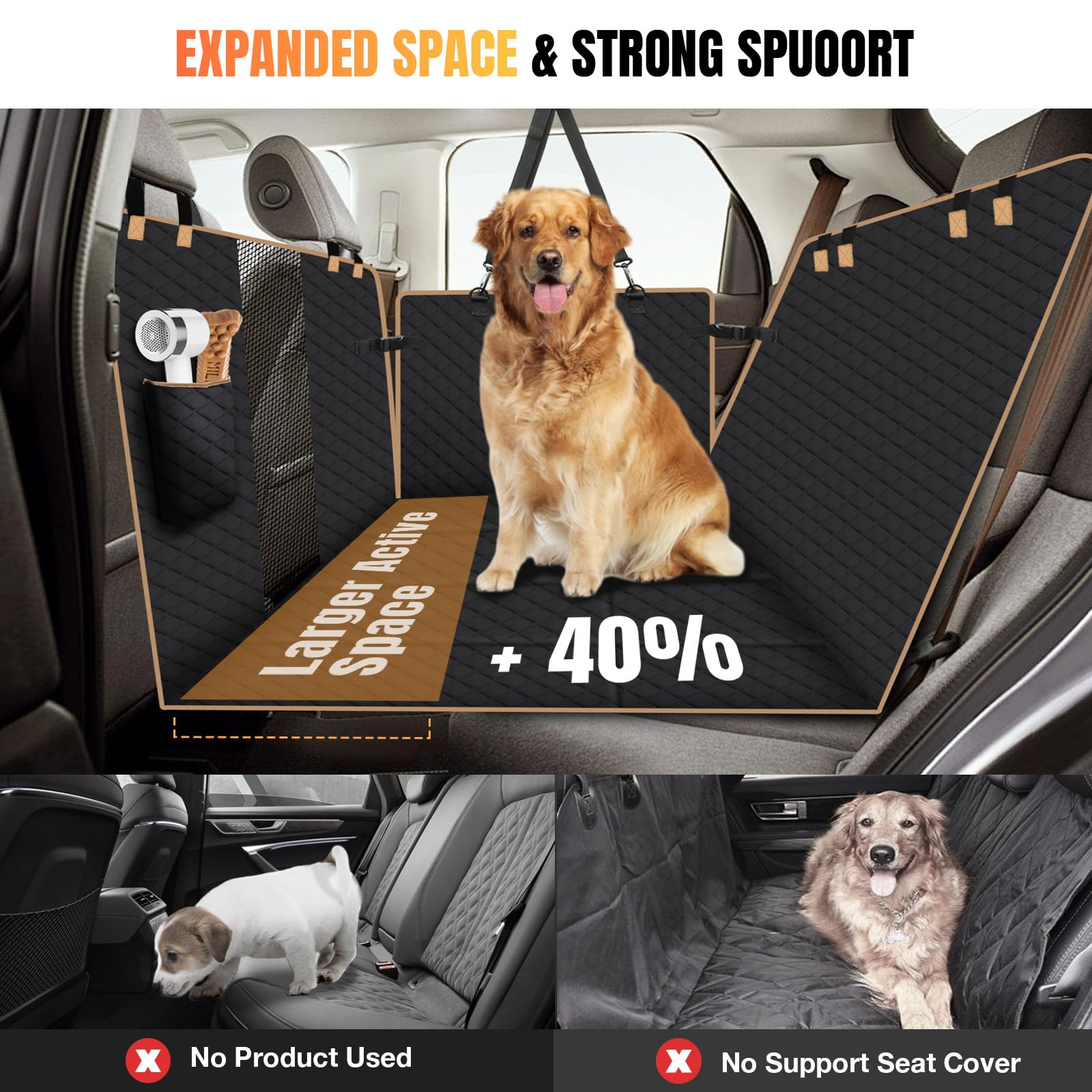 Lekespring Dog Car Seat Cover For Back Seat, Dog Car Bed Cover With Strong Hard Bottom 4 Panels, Car Back Seat Extender Hammock