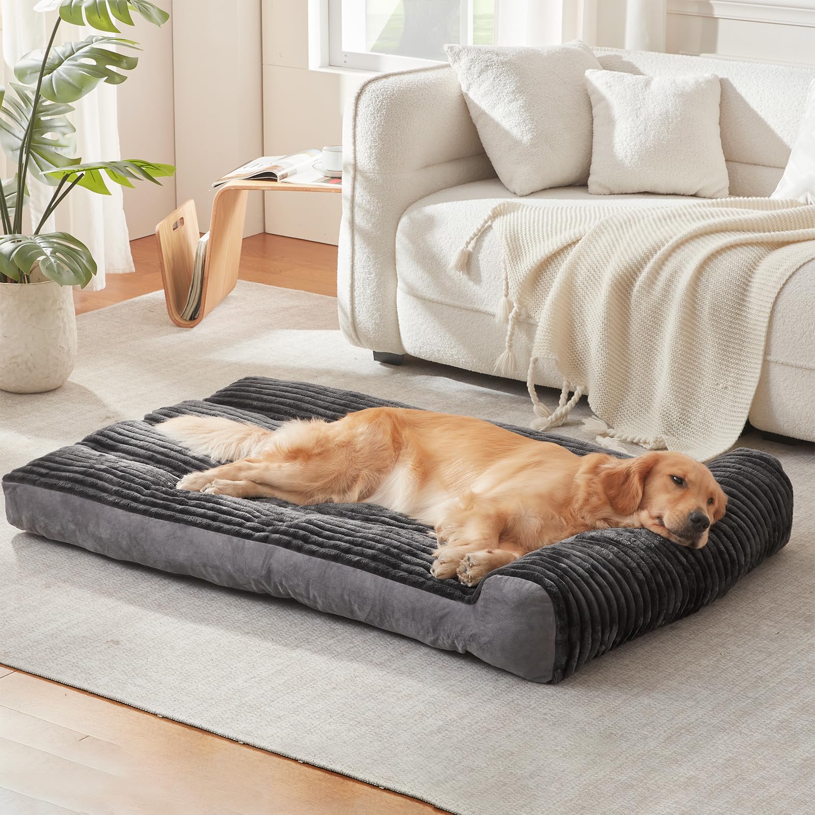 DEBANG HOME Dog Beds for Large Dogs Breeds,Sofa Dog Bed with Pillow for Crate Kennel, Super Soft Pet Bed for Support Bolster, Co