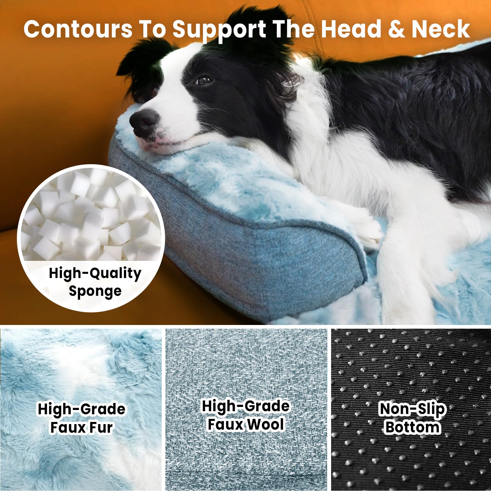 Blunique Calming Dog Couch Bed For Large Dog, 41 X 37 Inch Waterproof Memory Foam Dog Bed For Couch, Durable Fluffy Fuzzy Dog Be