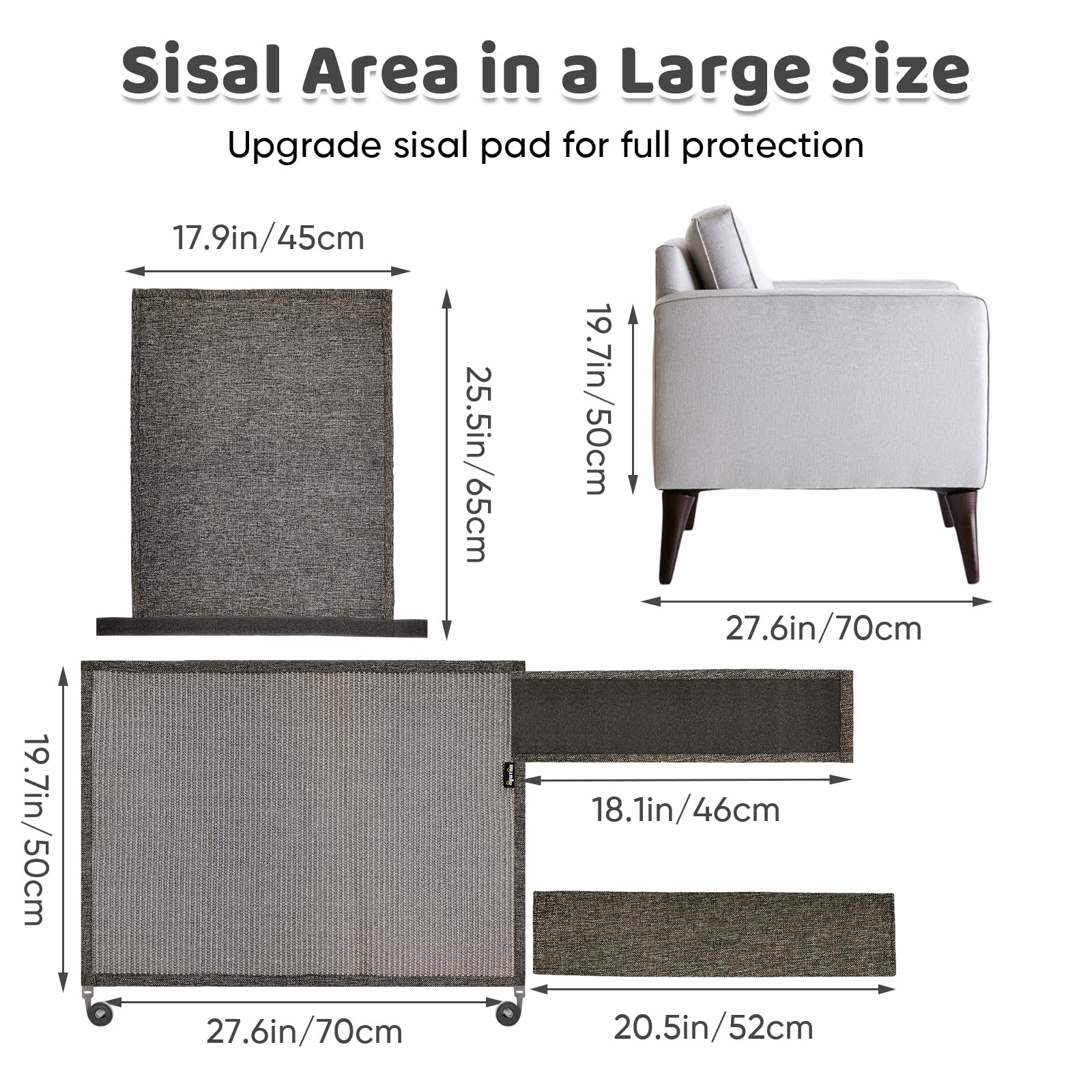 NATUYA Cat Scratch Furniture Couch Protector - Large Sisal Cat Scratching Pad Sofa Corner Arm Shield, Cat Scratcher for Sofa (Al