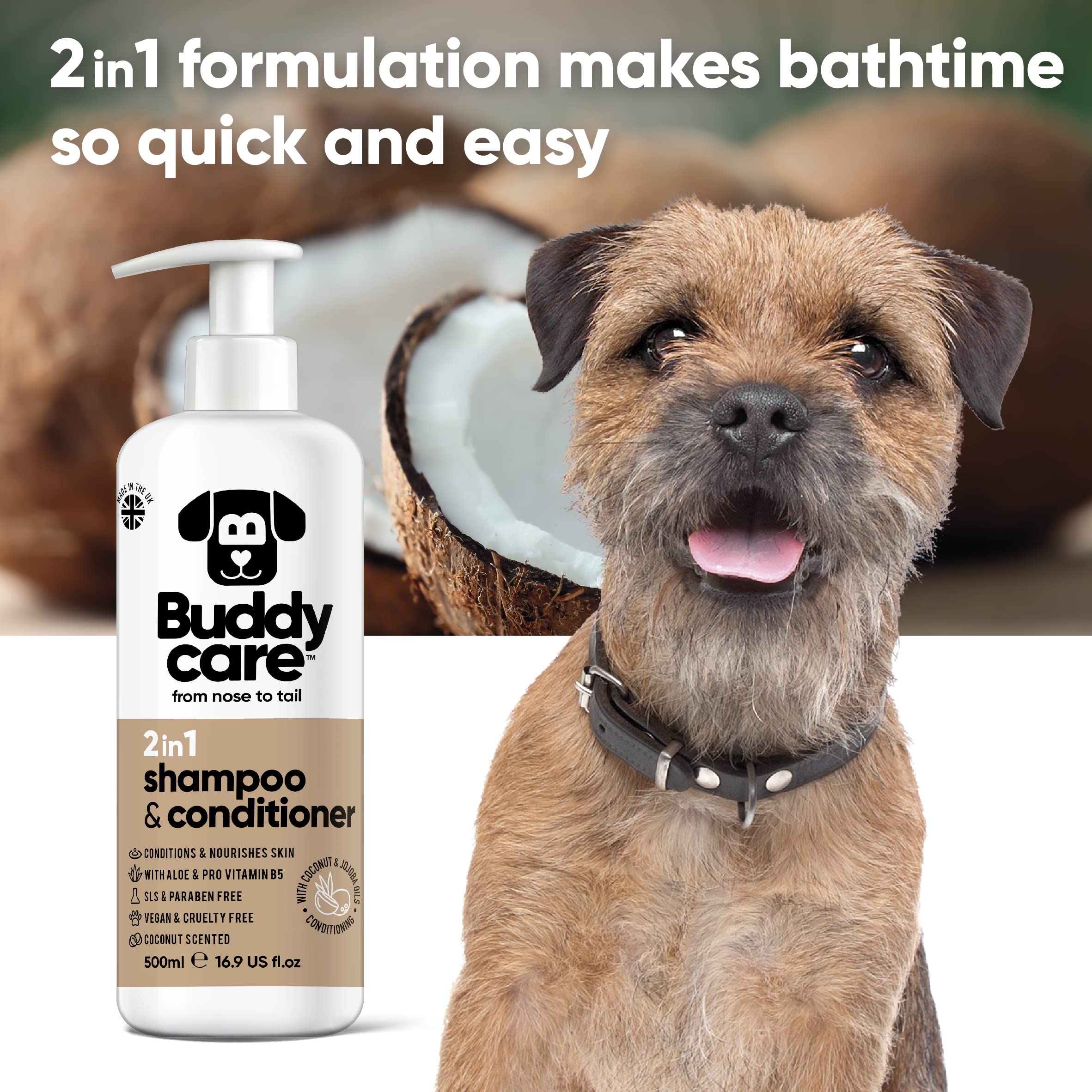 2In1 Dog Shampoo & Conditioner By Buddycare | Coconut Scented | With Aloe Vera And Pro Vitamin B5 (50.72Oz)