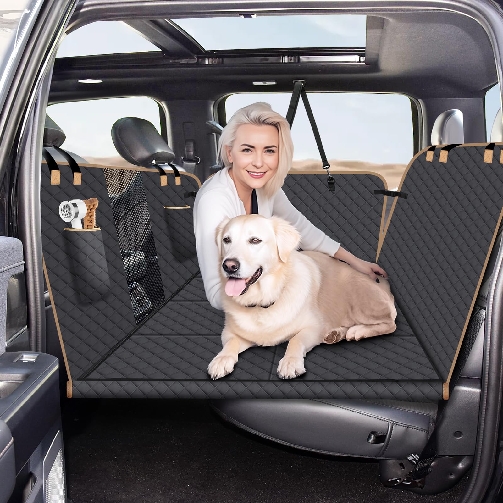 Lekespring Dog Car Seat Cover For Back Seat, Larger Dog Car Bed Cover With Hard Bottom, Backseat Extender Hammock For Full Sizet