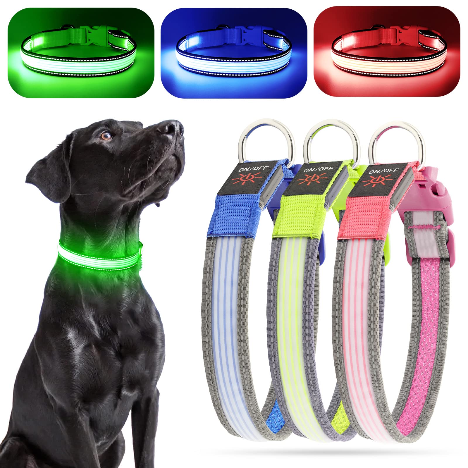 Yfbrite Full Adjustbale Led Dog Collar, Full Illuminated Light Up Dog Collars, Reflective Dog Collar Light Glowing In The Dark For All Dogs Safety (Medium, Green-2)