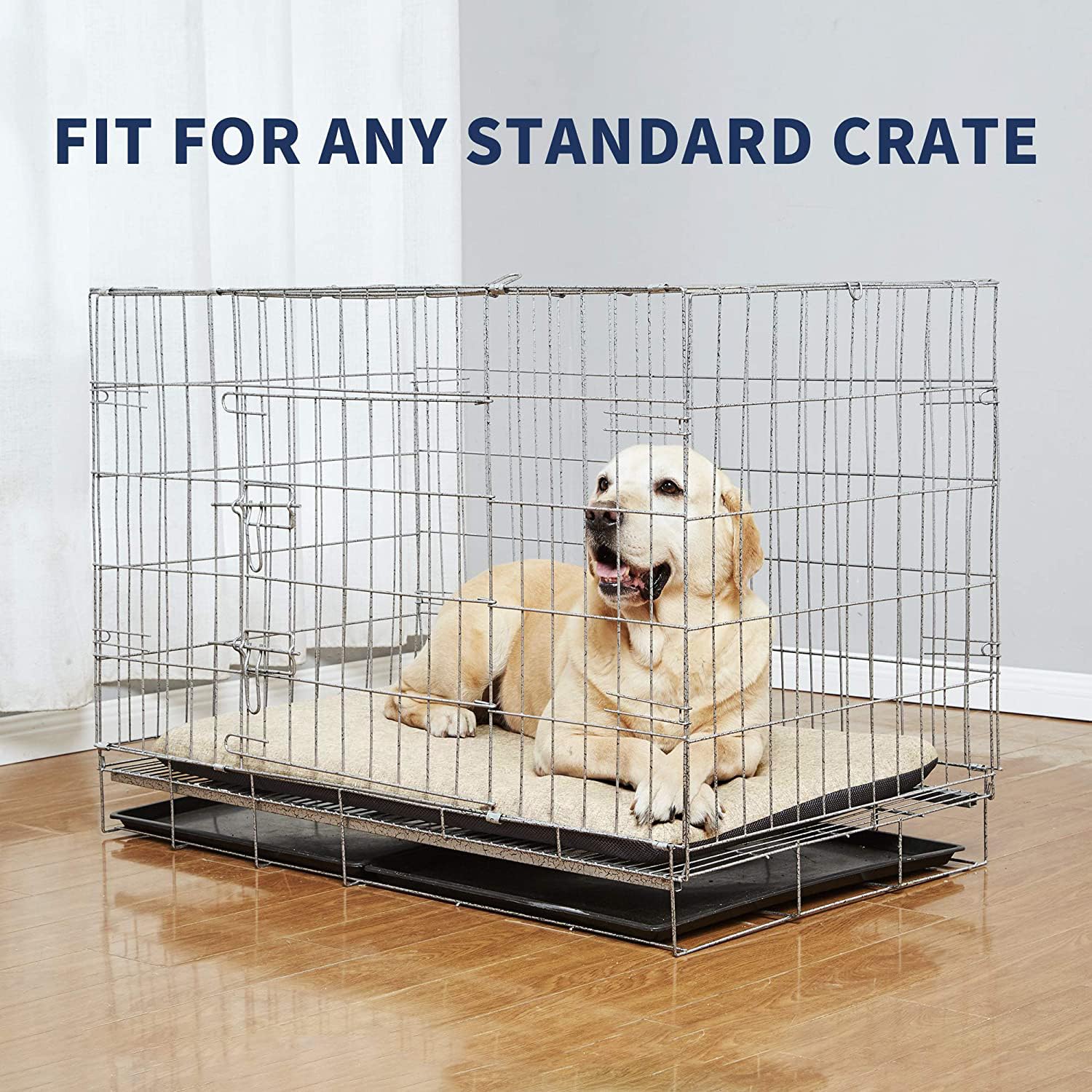 Panku Orthopedic Dog Beds For Large Dogs, Dog Pad For Crate With Durable Washable Waterproof Linen Removable Cover, Cream White