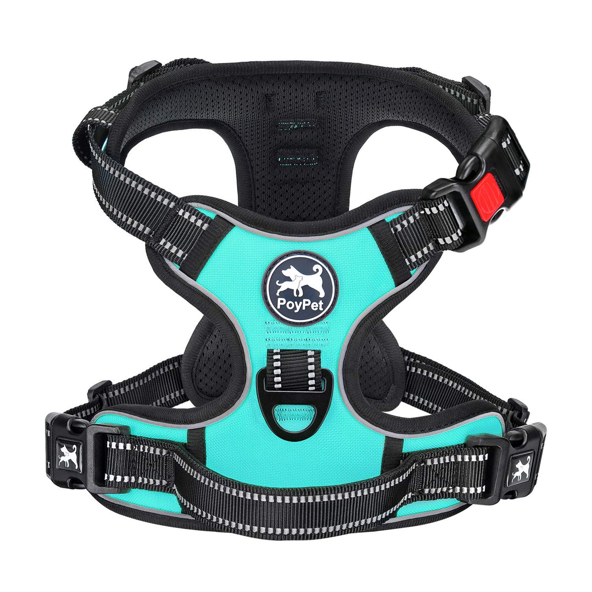 Poypet Dog Harness No Pull, Reflective Adjustable No Choke Pet Vest With Front & Back Clips, Soft Padded And Control Training Handle For Large Dogs(Mint Blue,Xl)