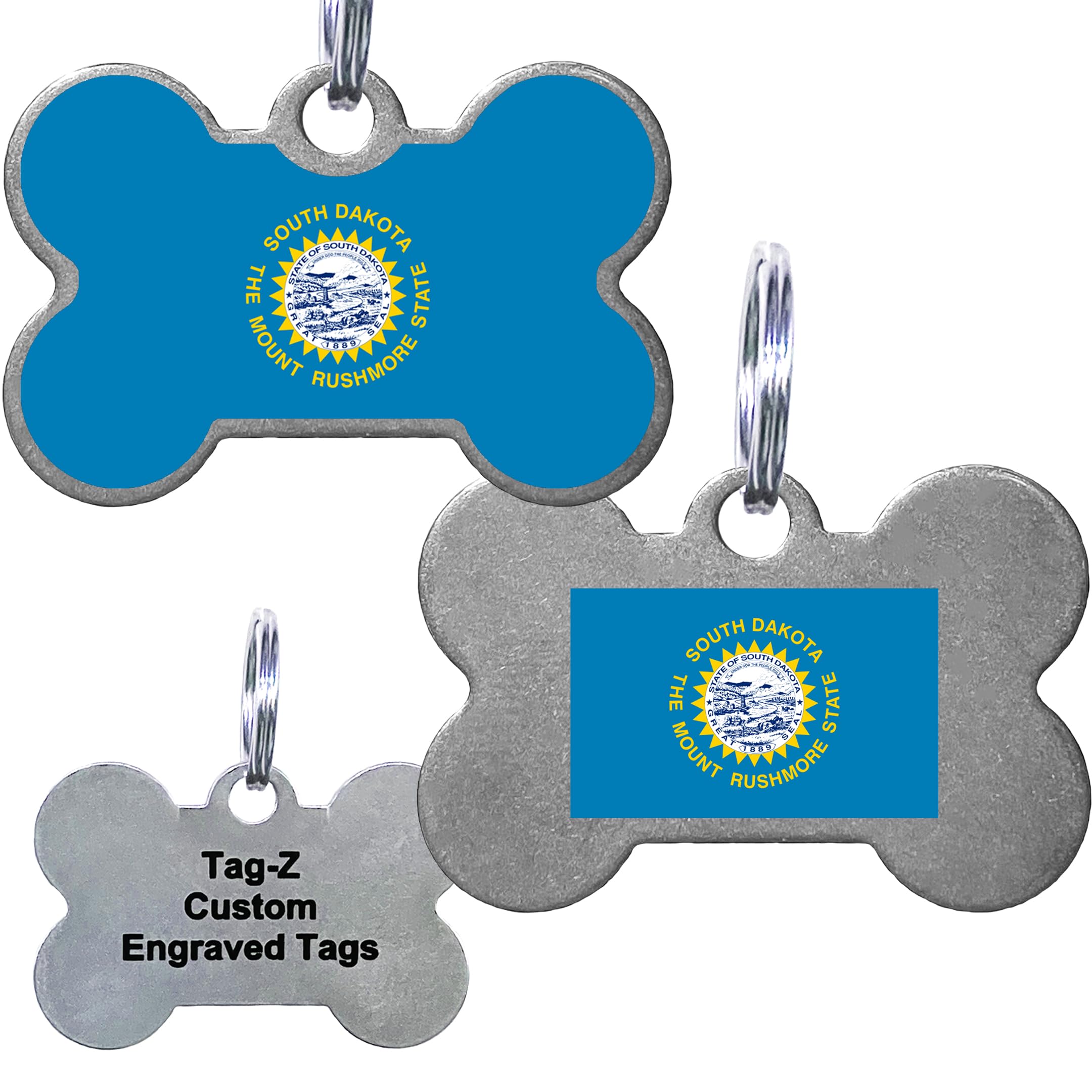 South Dakota Flag Pet Id Tags, Custom Printed And Laser Engraved Bone