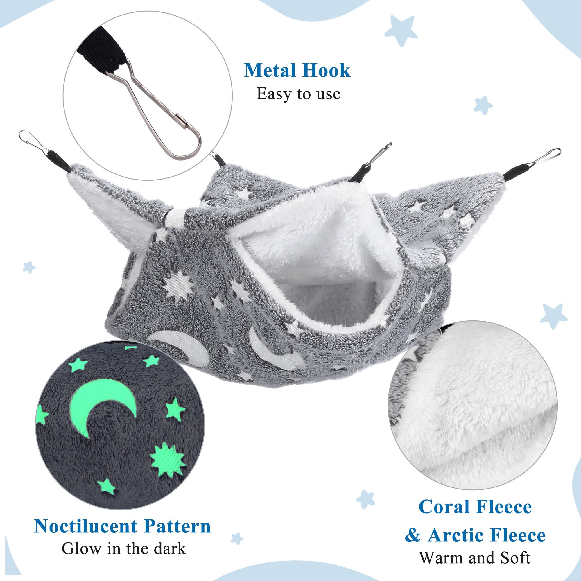 Mogoko Noctilucent Luminous Grey Guinea Pig Rat Hammock Bunkbed Hanging Tunnel And Soft Bed Mat For Ferret Hedgehog Squirrel Hid