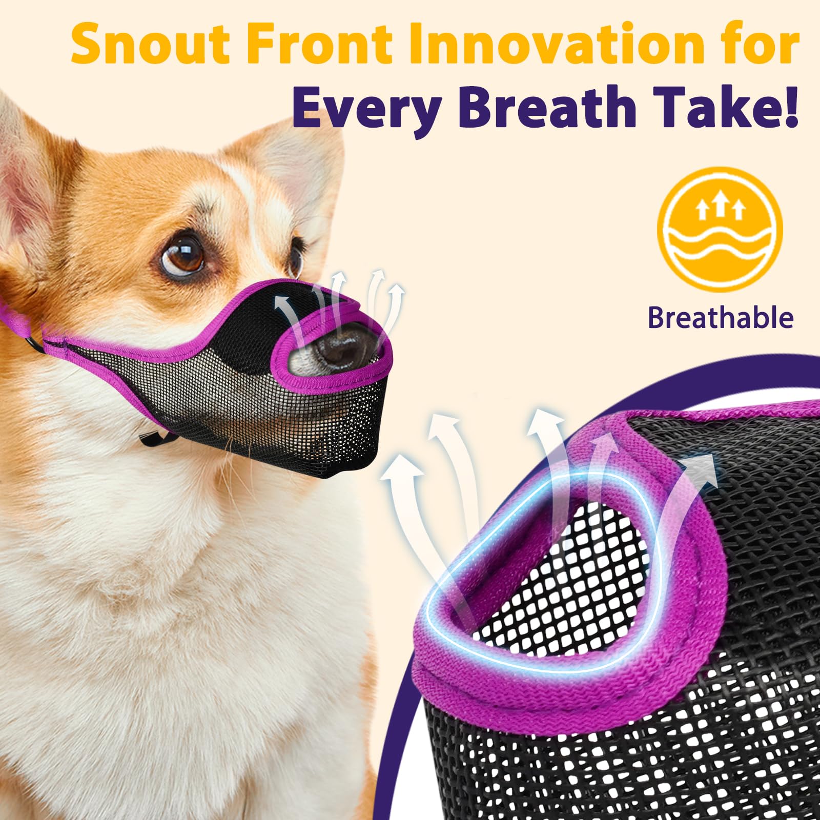 Luckypaw Dog Muzzle, Patented Mesh Muzzle For Large Medium Small Dogs Allows Full Pant Drinking Mouth Cover To Prevent Biting Ch