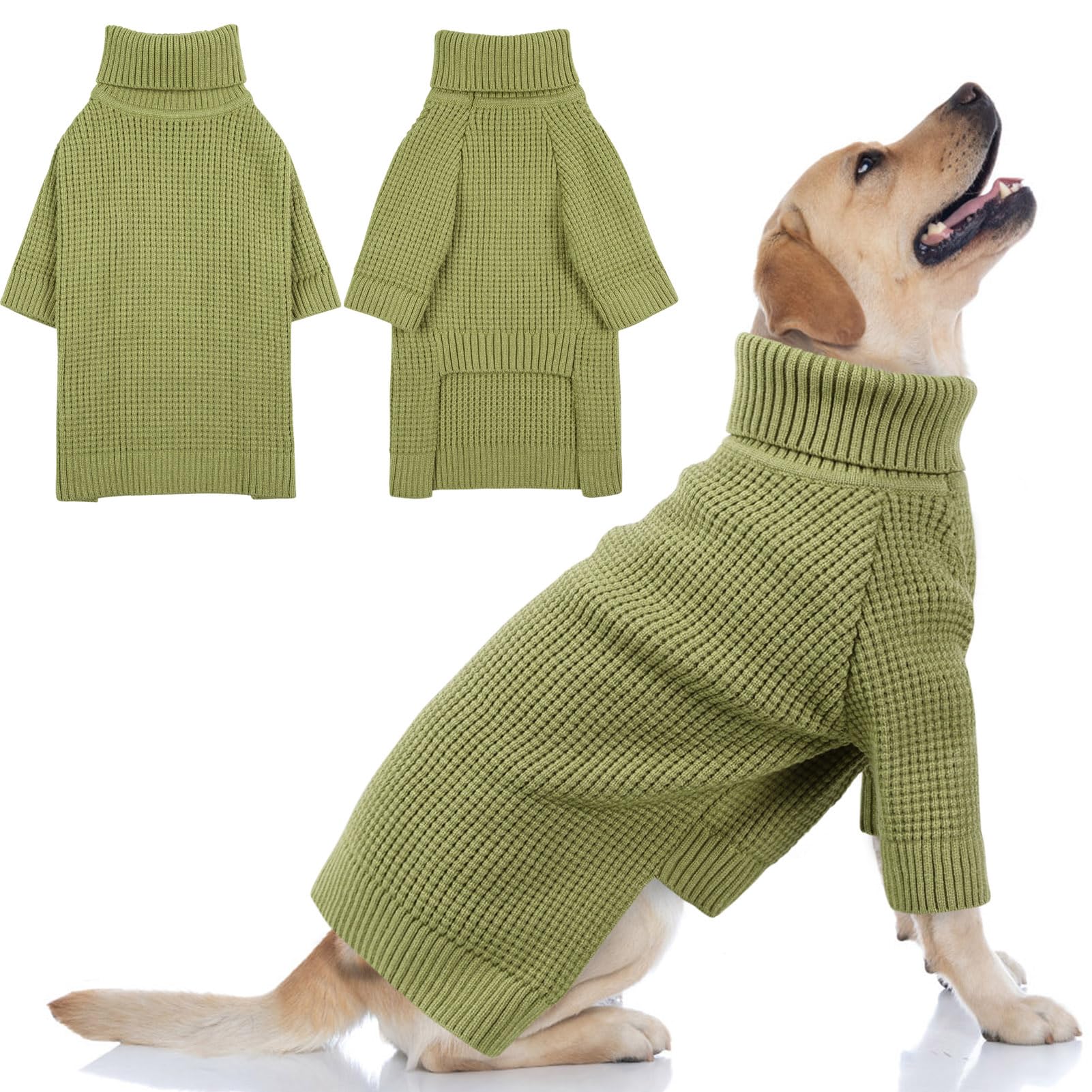 Queenmore Large Dog Sweater, Long Sleeve Dogs Sweater With Check Pattern, Fall Winter Warm Dog Sweaters For Large Breeds, Solid 