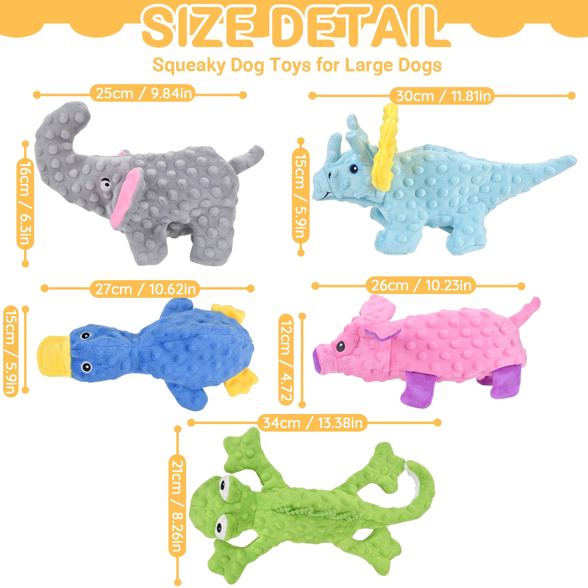 LECHONG No Stuffing Squeaky Dog Toys for Aggressive Chewers, 5-Pack, Multi-Color, Durable Bubble Plush and Mesh Fabric