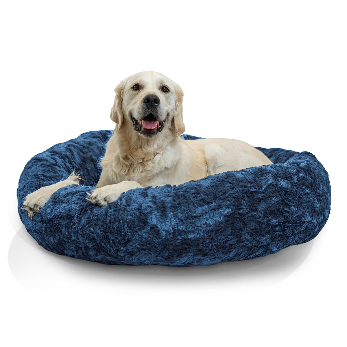 Best Friends By Sheri The Original Calming Donut Dog And Cat Bed In Lux Fur, Navy Blue, Large, 36X36